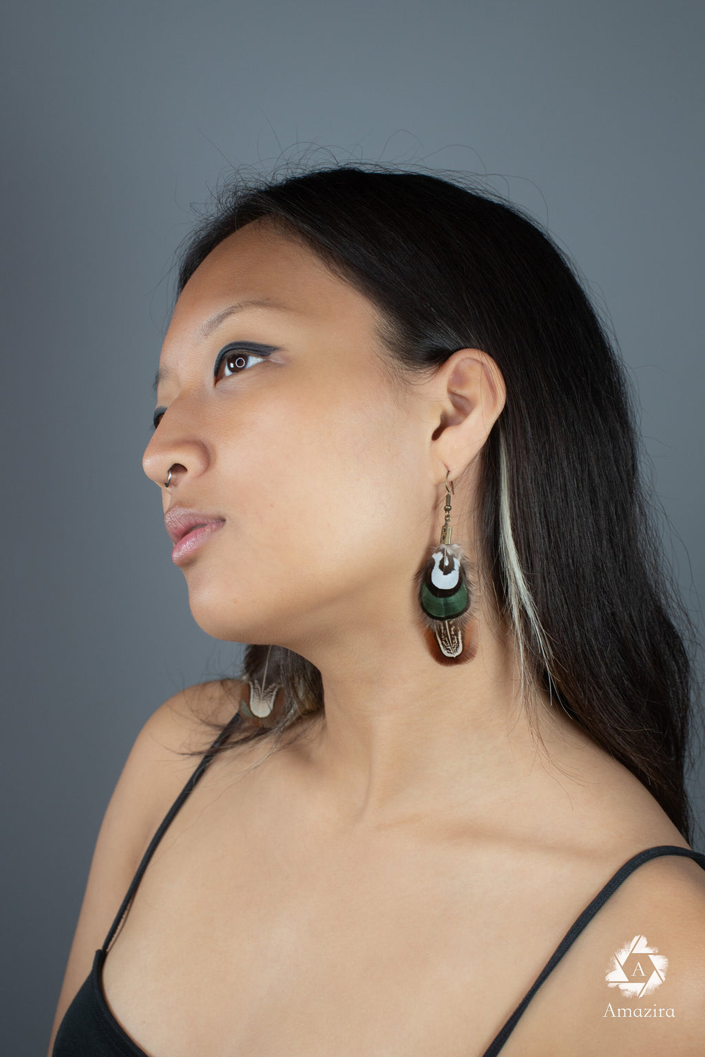 Cute green & brown natural feather Earrings