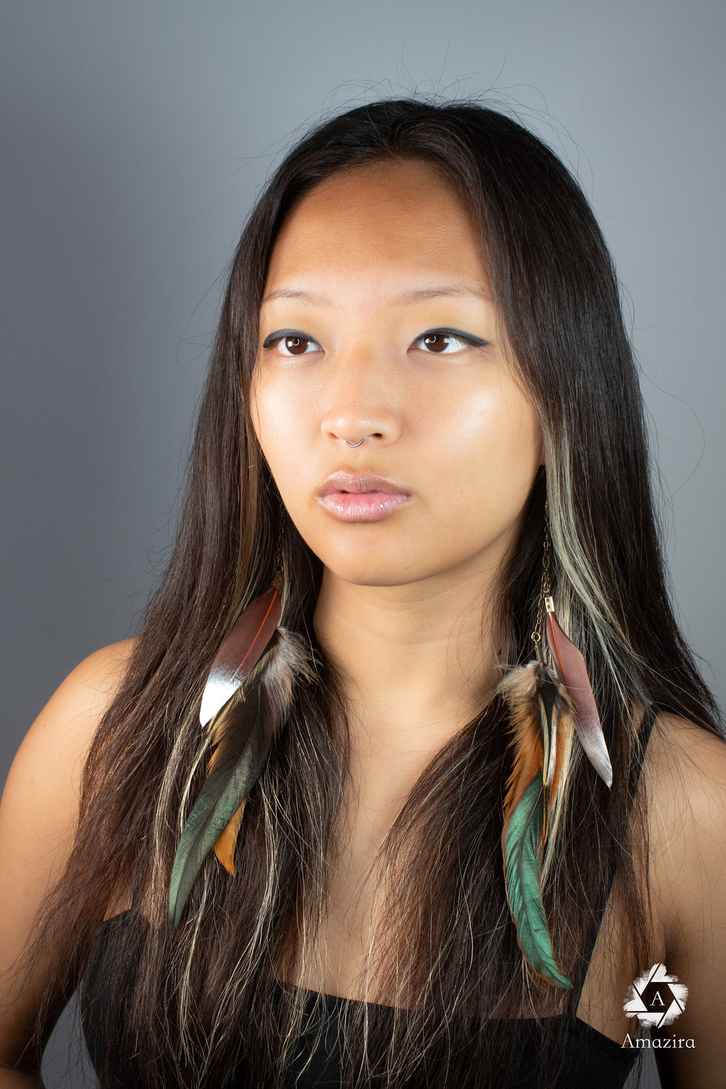 Extra long dangle natural feather earrings