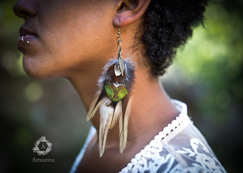 Peacock feather earrings