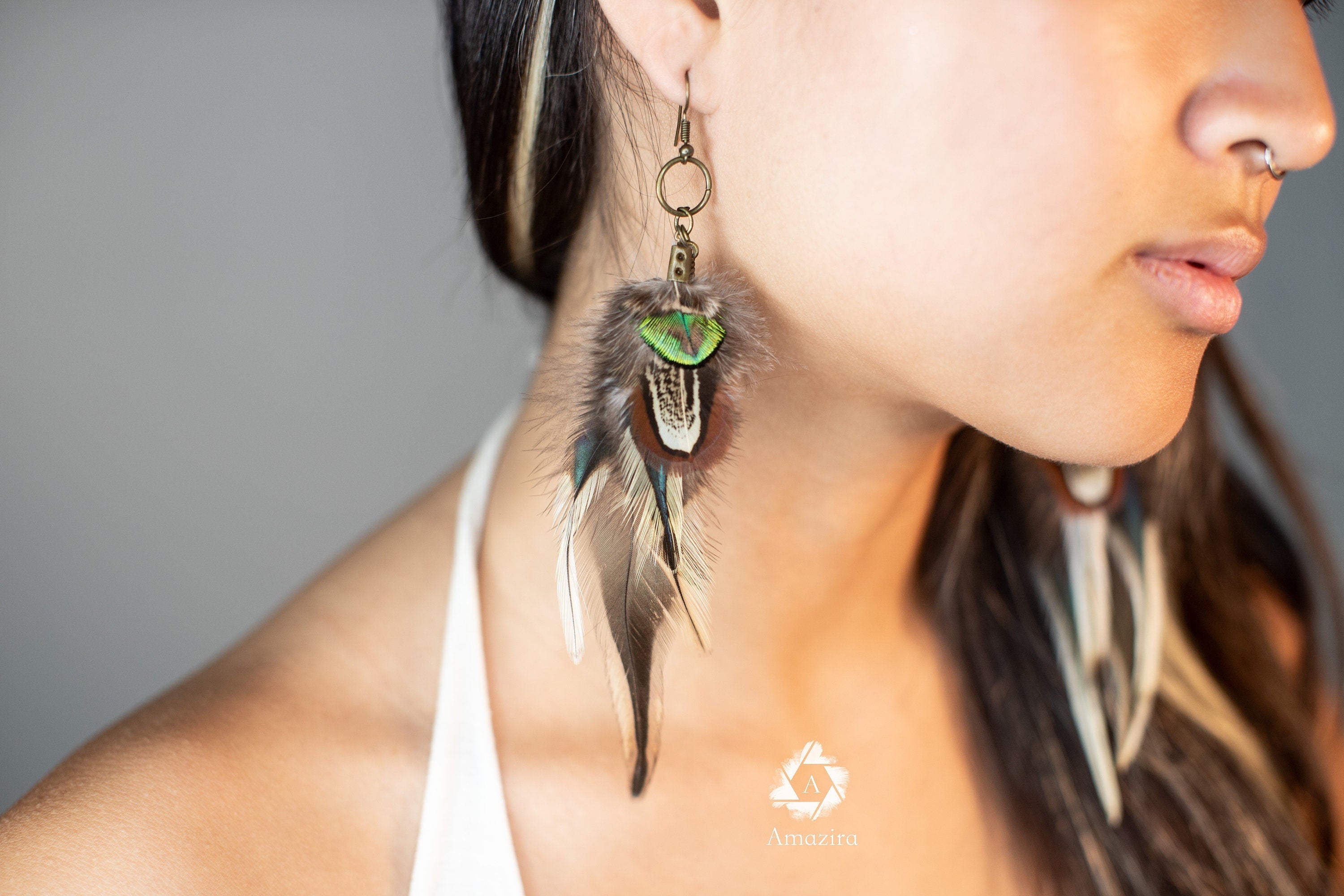 Peacock feather earrings