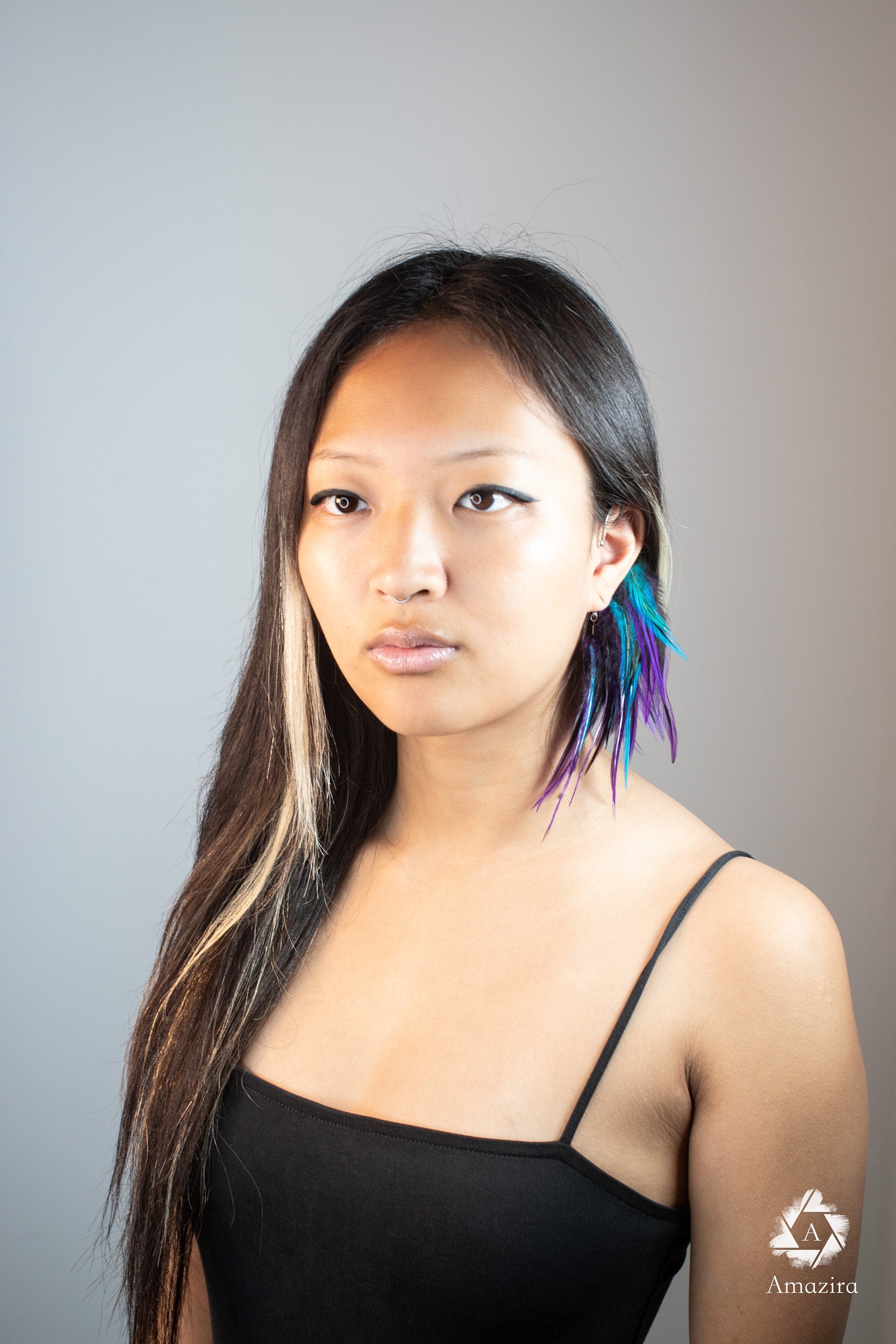 Purple blue feather Ear Wrap