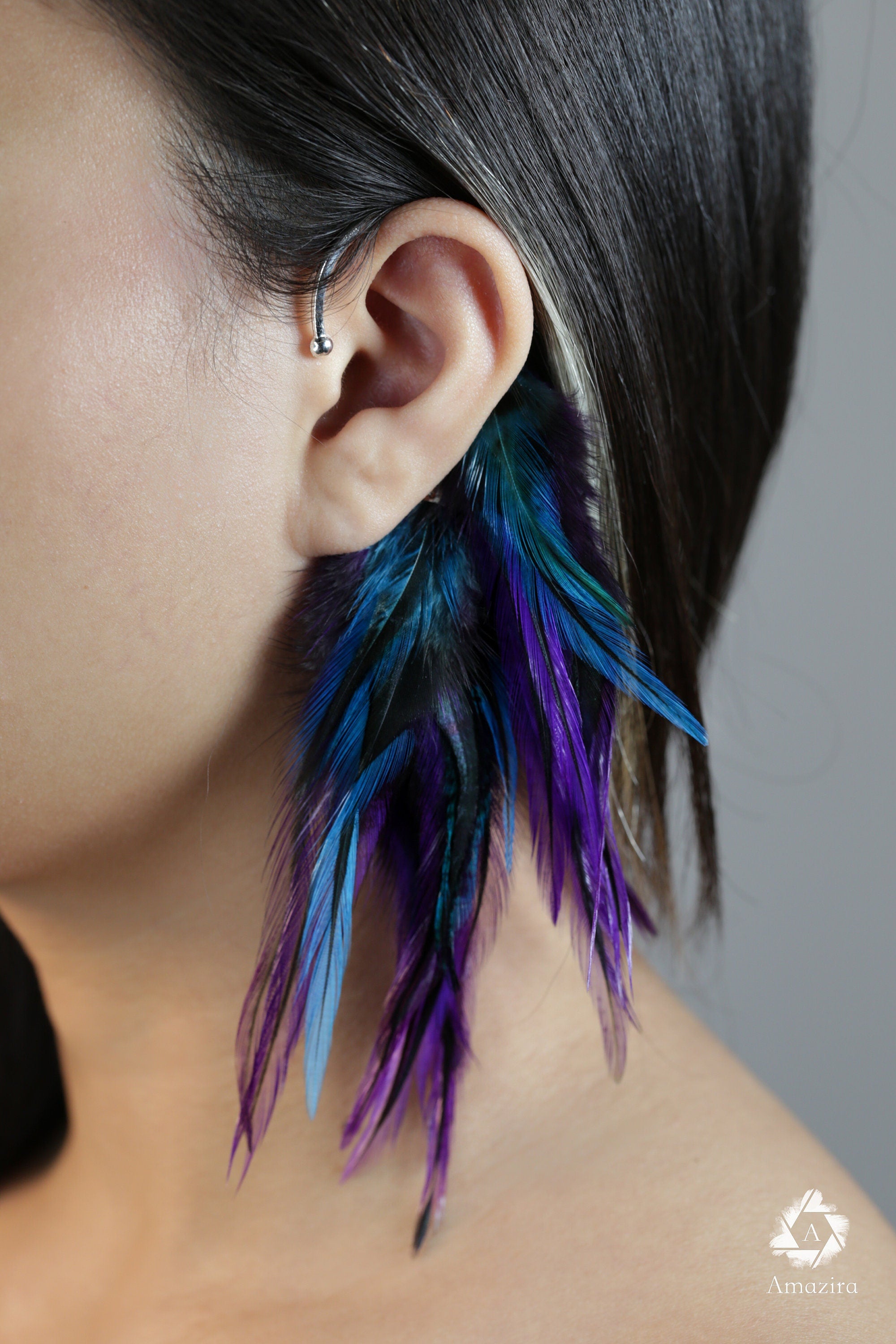 Purple blue feather Ear Wrap