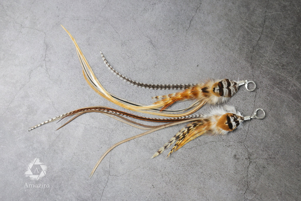 Extra long grizzly feathers earrings