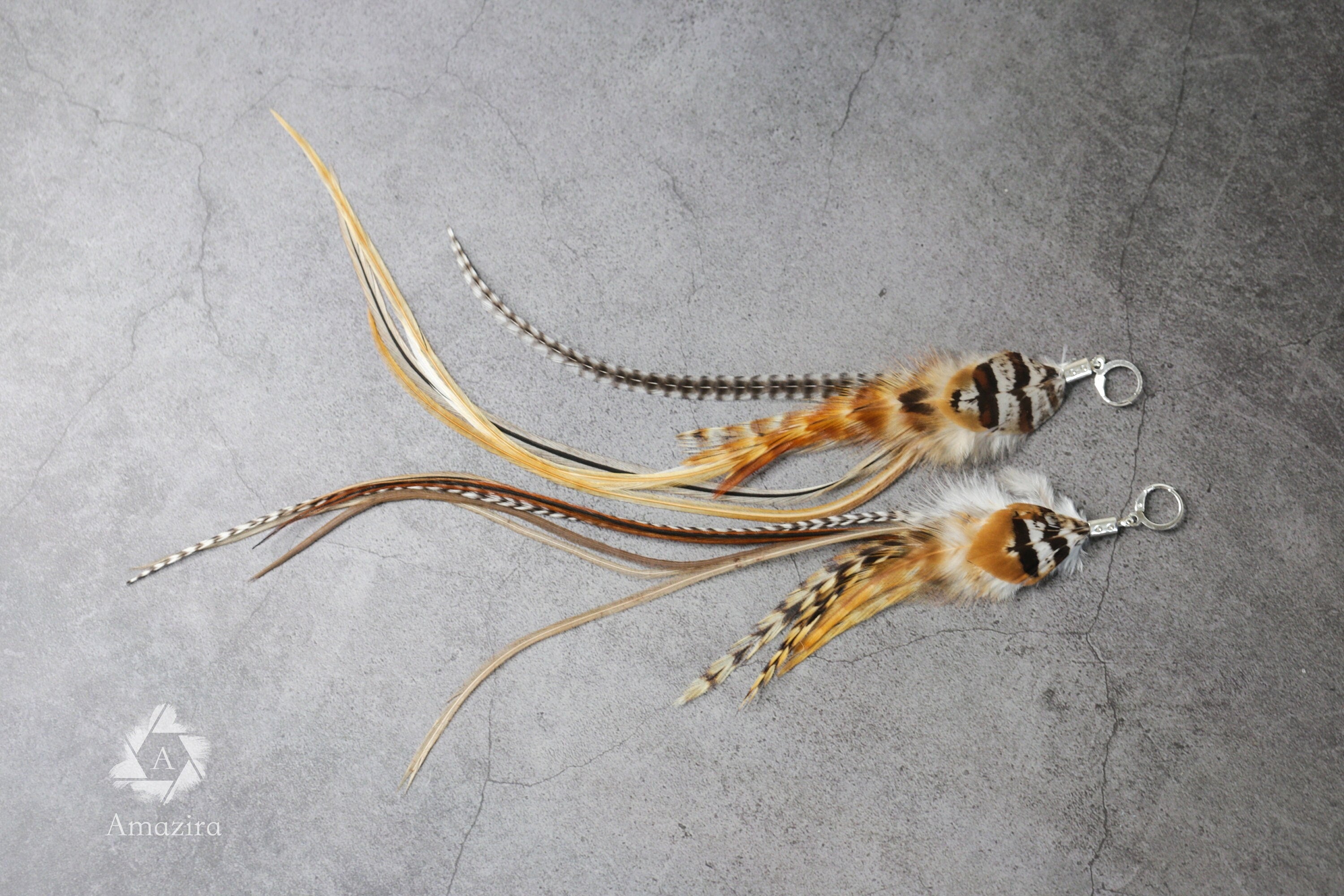 Extra long grizzly feathers earrings
