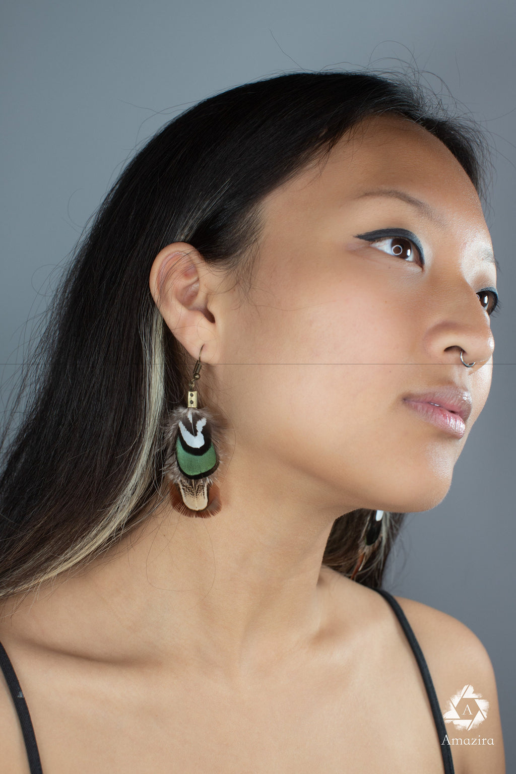 Cute green & brown natural feather Earrings