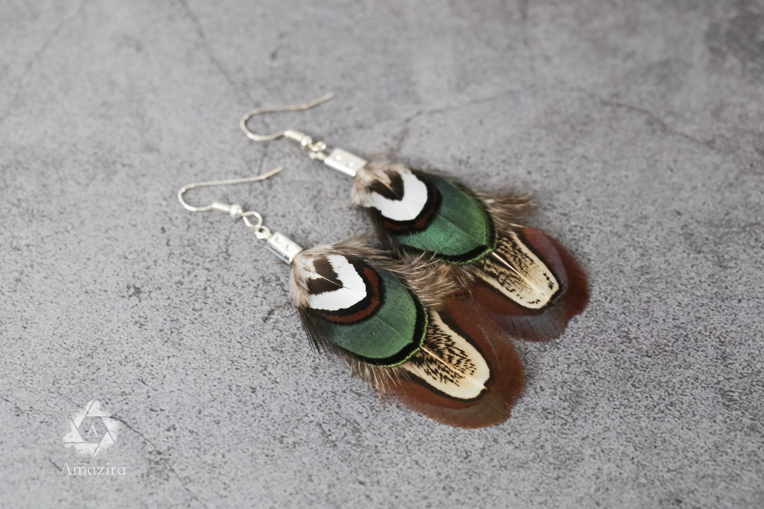 Cute green & brown natural feather Earrings