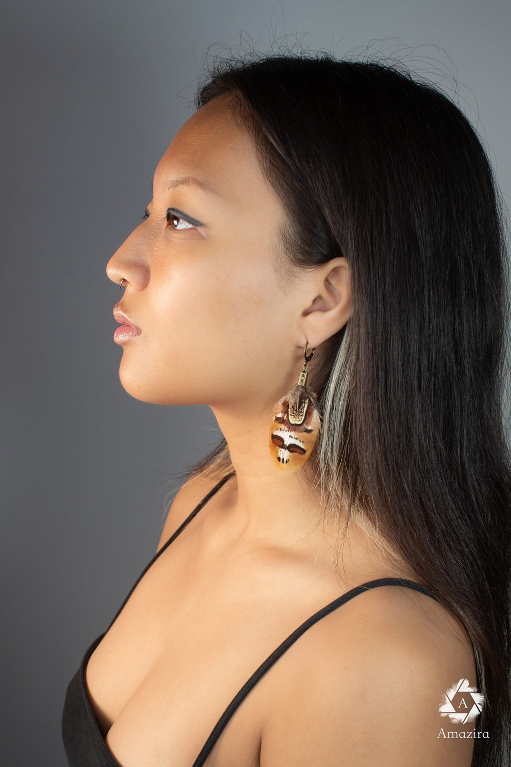 Mini stripped handmade feather earrings