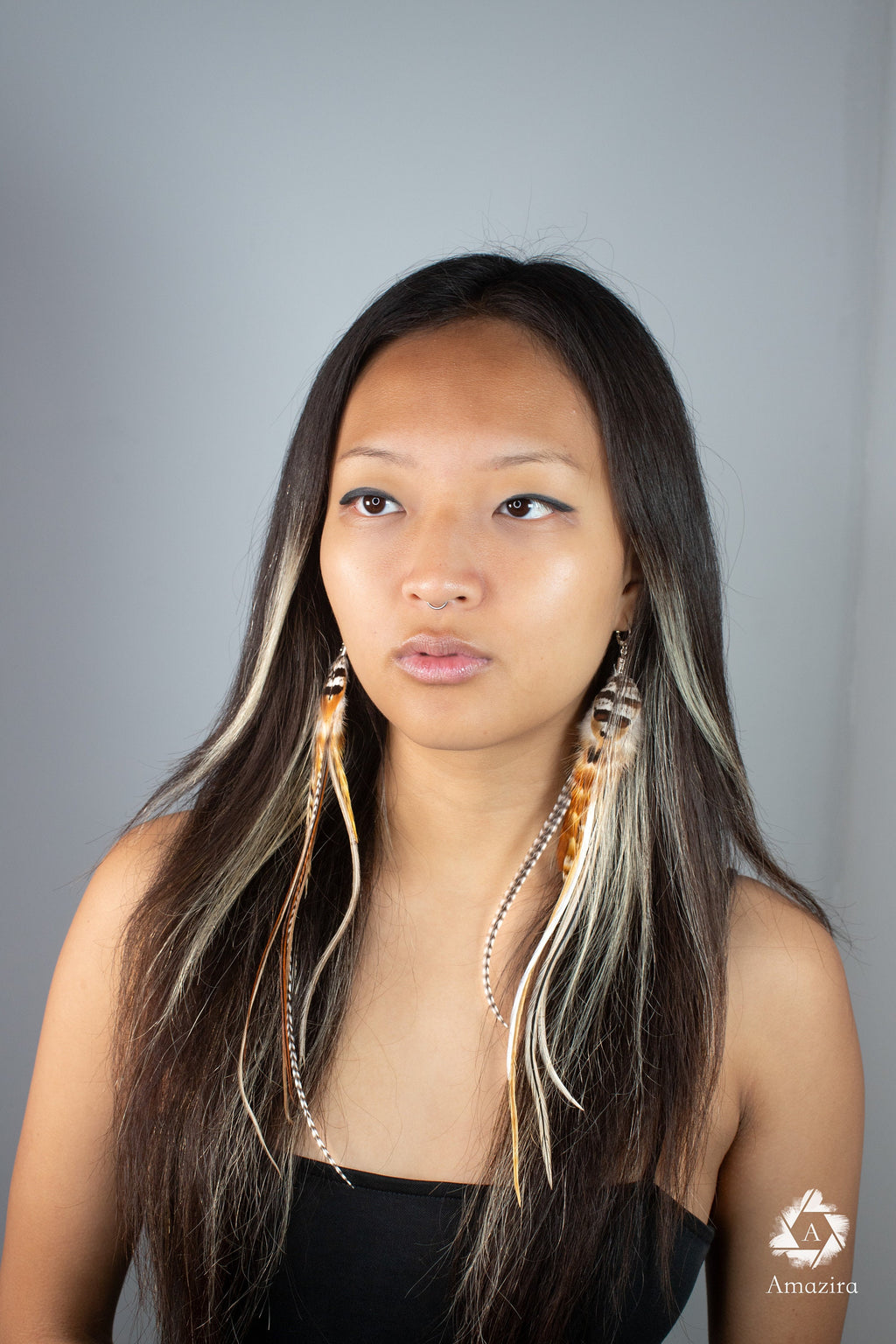 Extra long grizzly feathers earrings