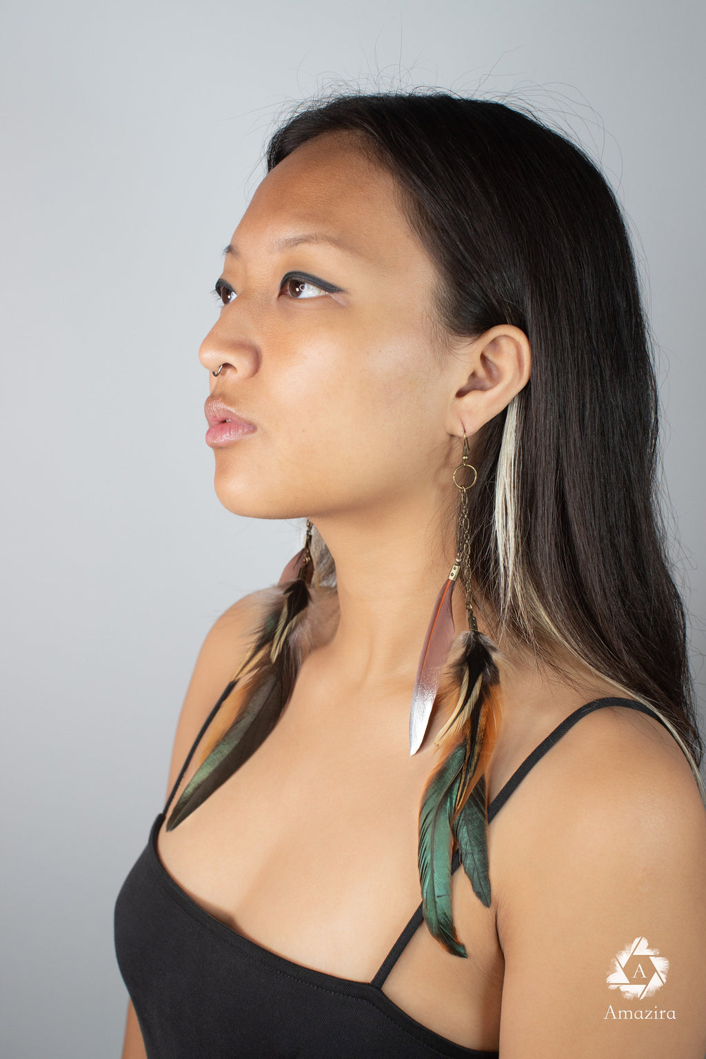 Extra long dangle natural feather earrings