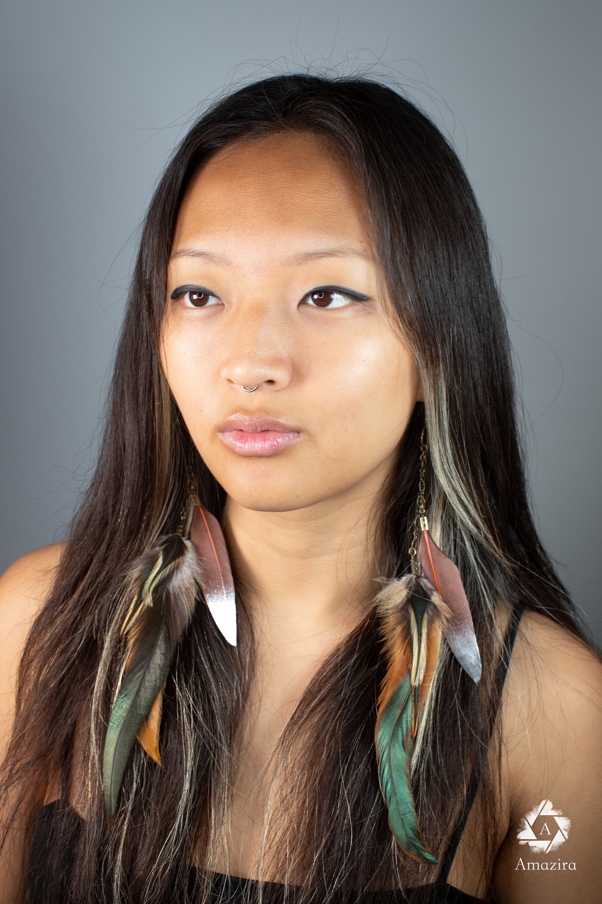 Extra long dangle natural feather earrings