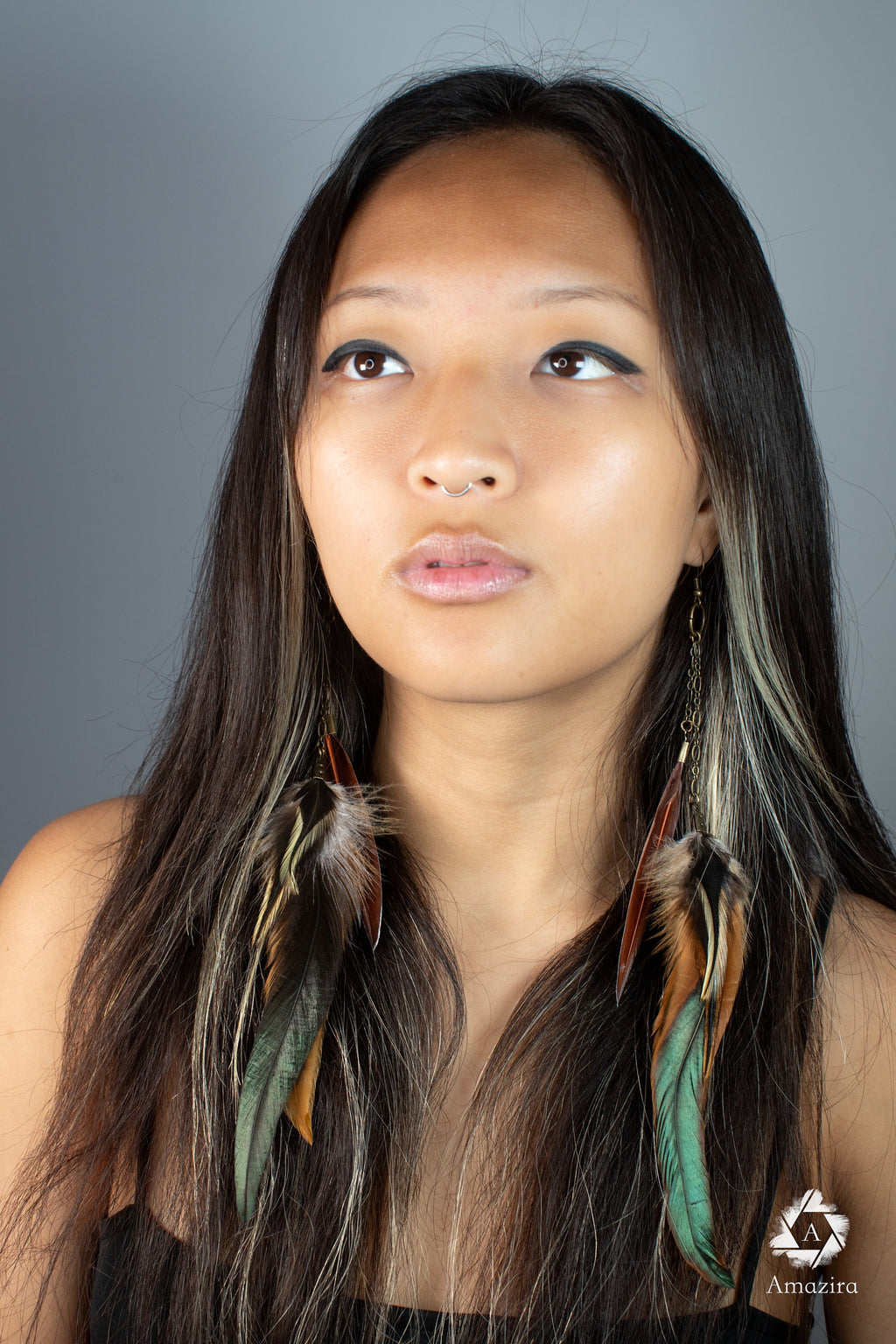 Extra long dangle natural feather earrings