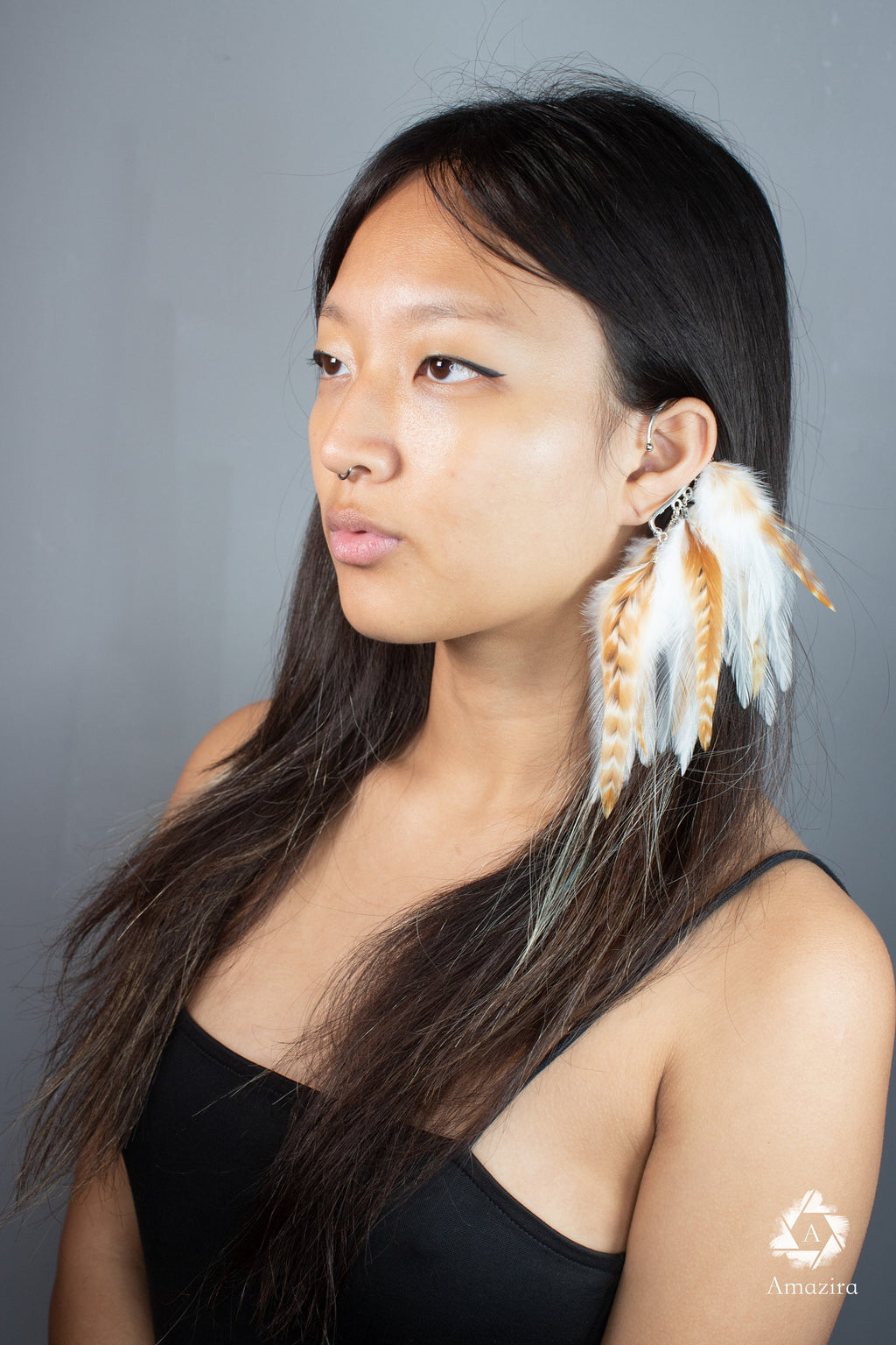 White Feather Ear Wrap