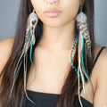 Extra long turquoise feather Earring