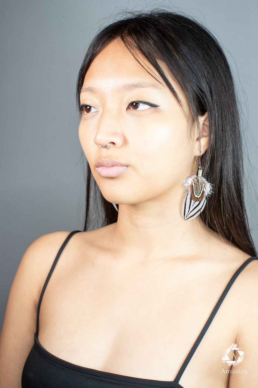 Circus black & white Striped Real Feather Earrings