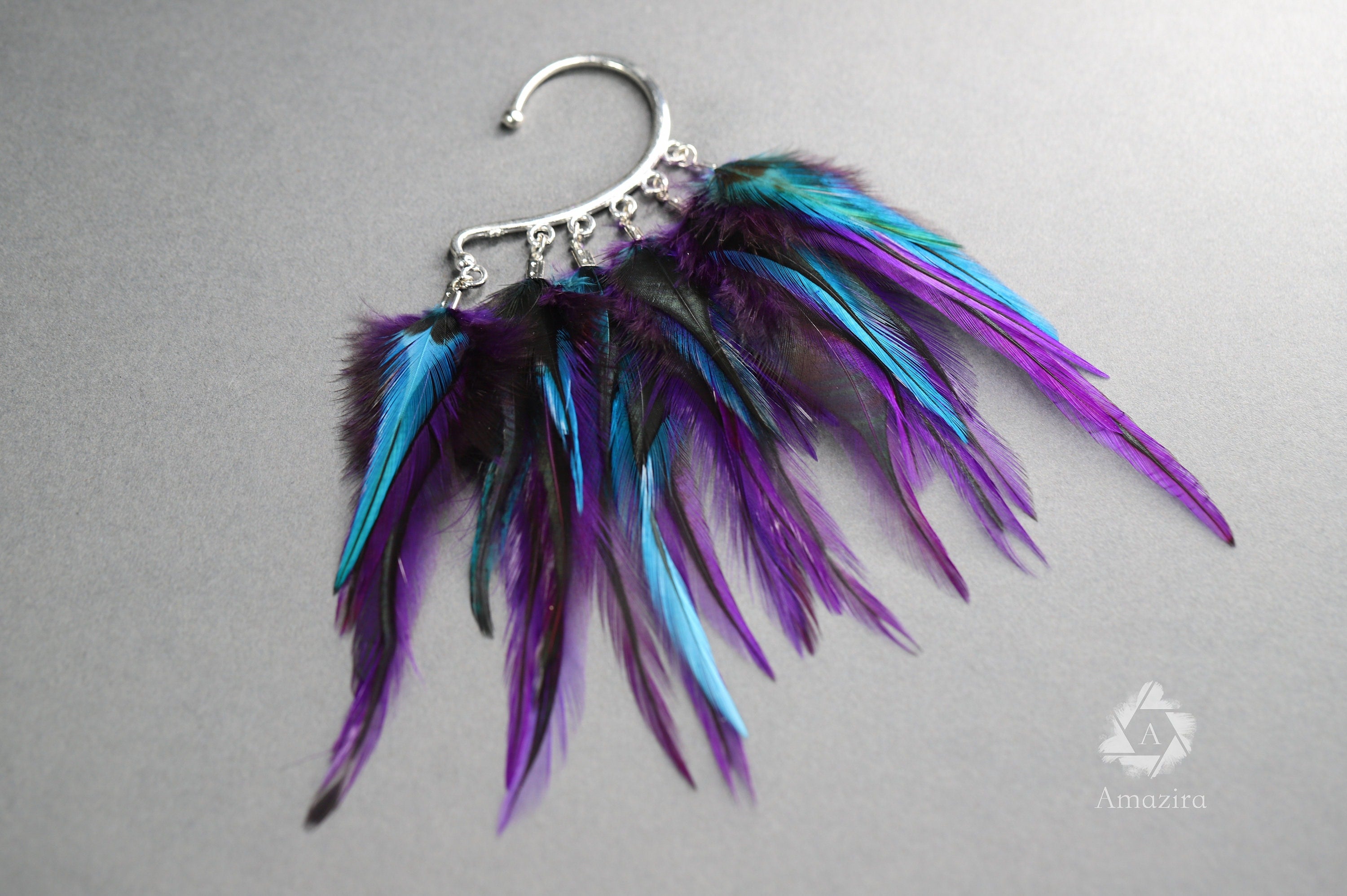 Purple blue feather Ear Wrap