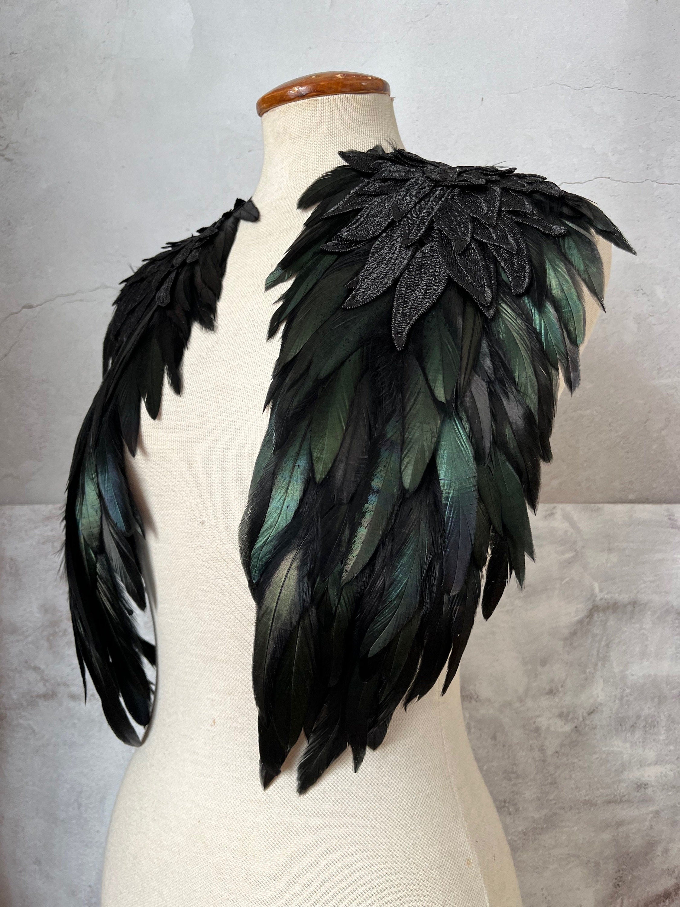 Black feather shawl, shoulder pad