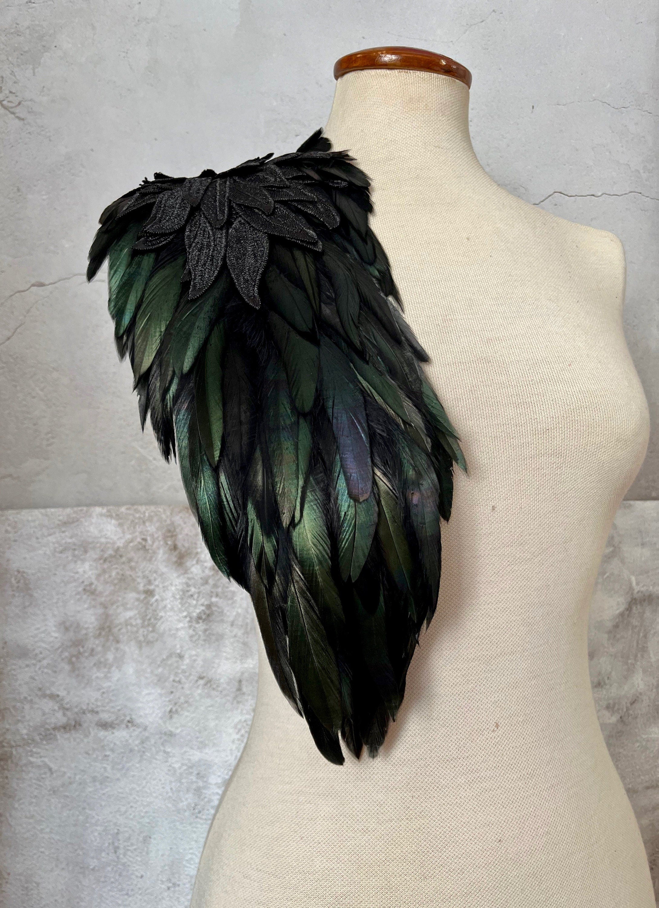 Black feather shawl, shoulder pad