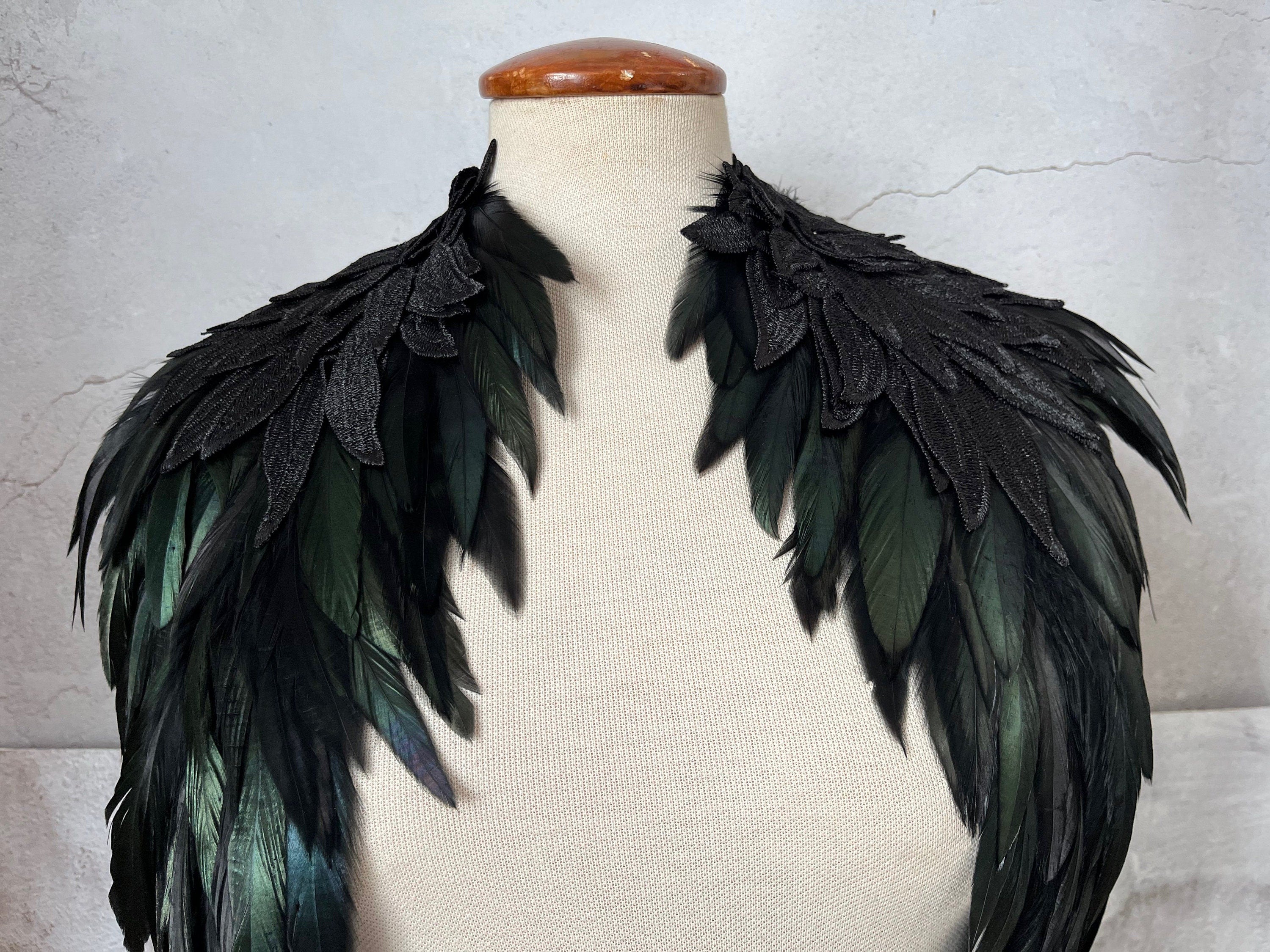 Black feather shawl, shoulder pad