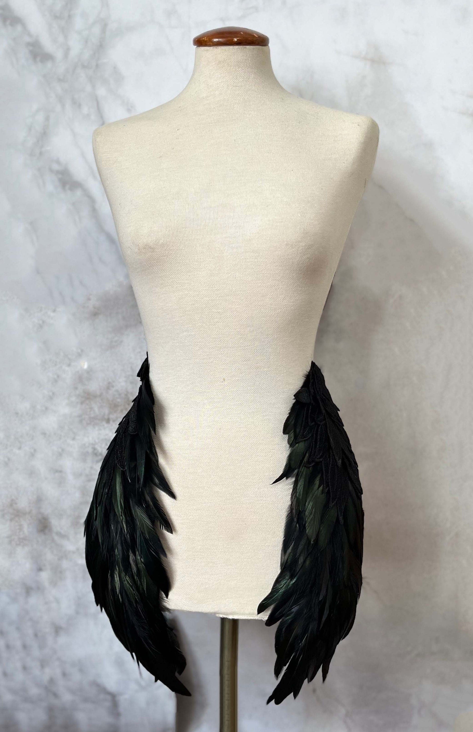 Black feather shawl, shoulder pad