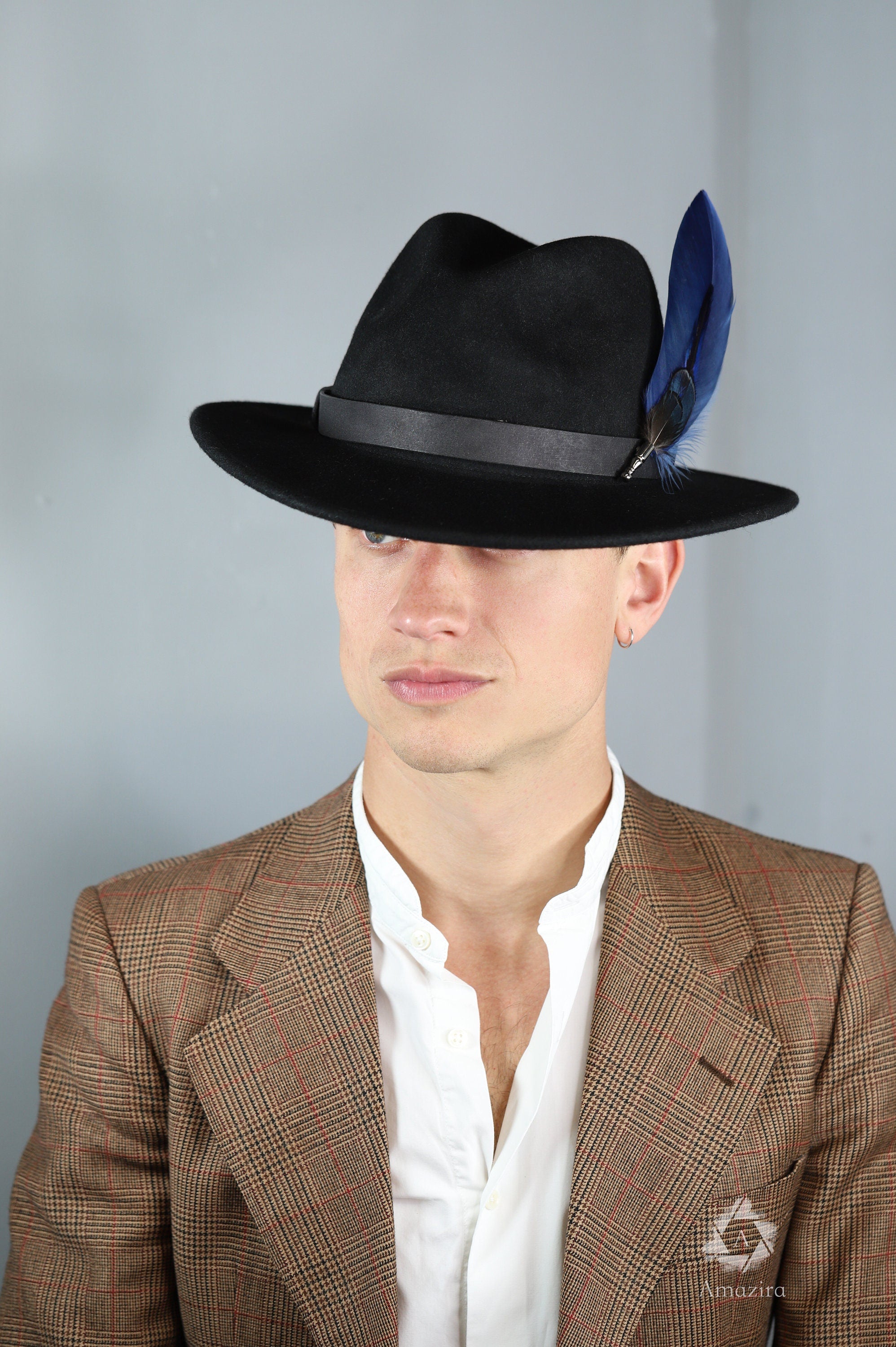 Long Blue Feather Hat pin