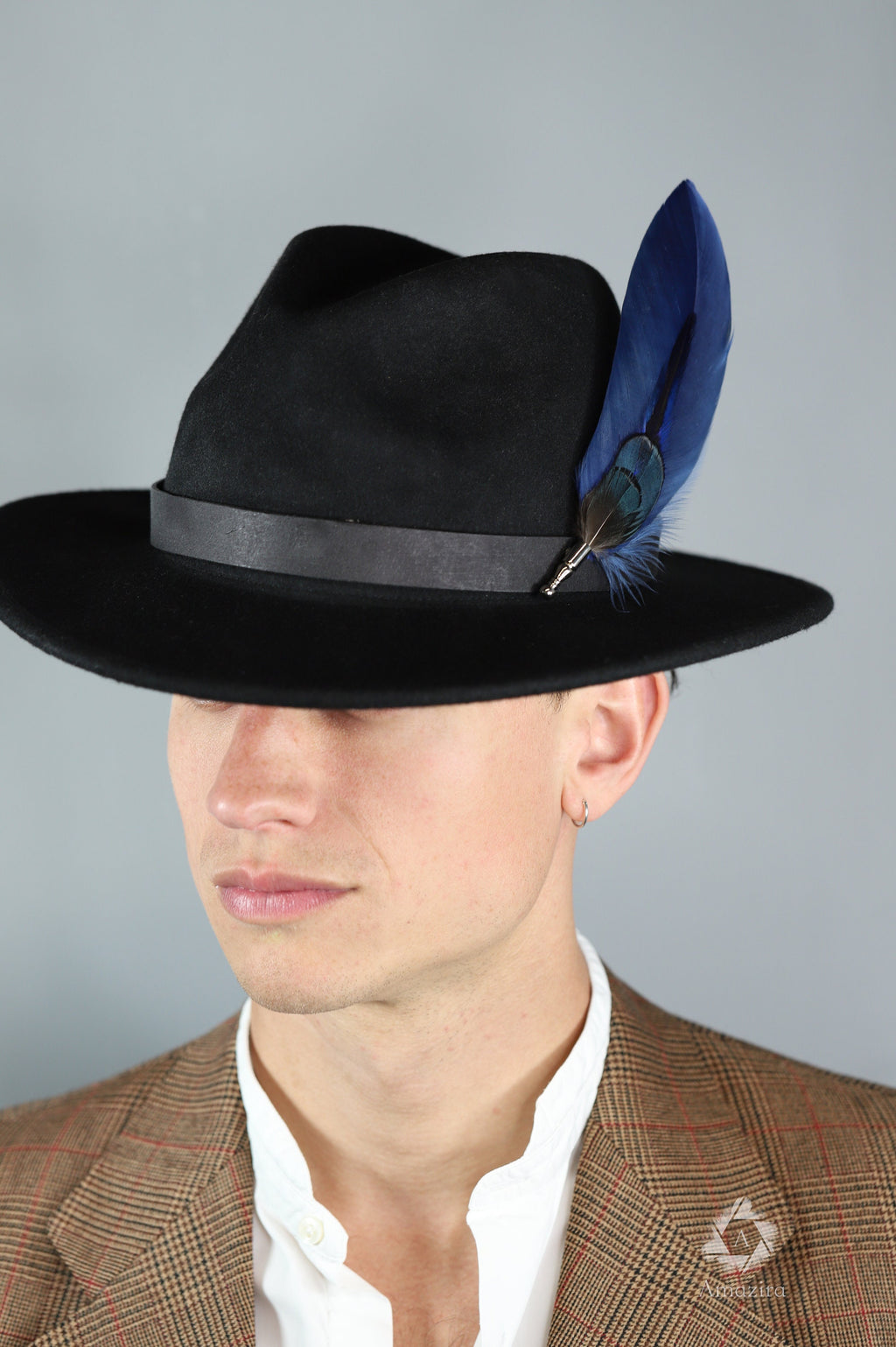 Long Blue Feather Hat pin
