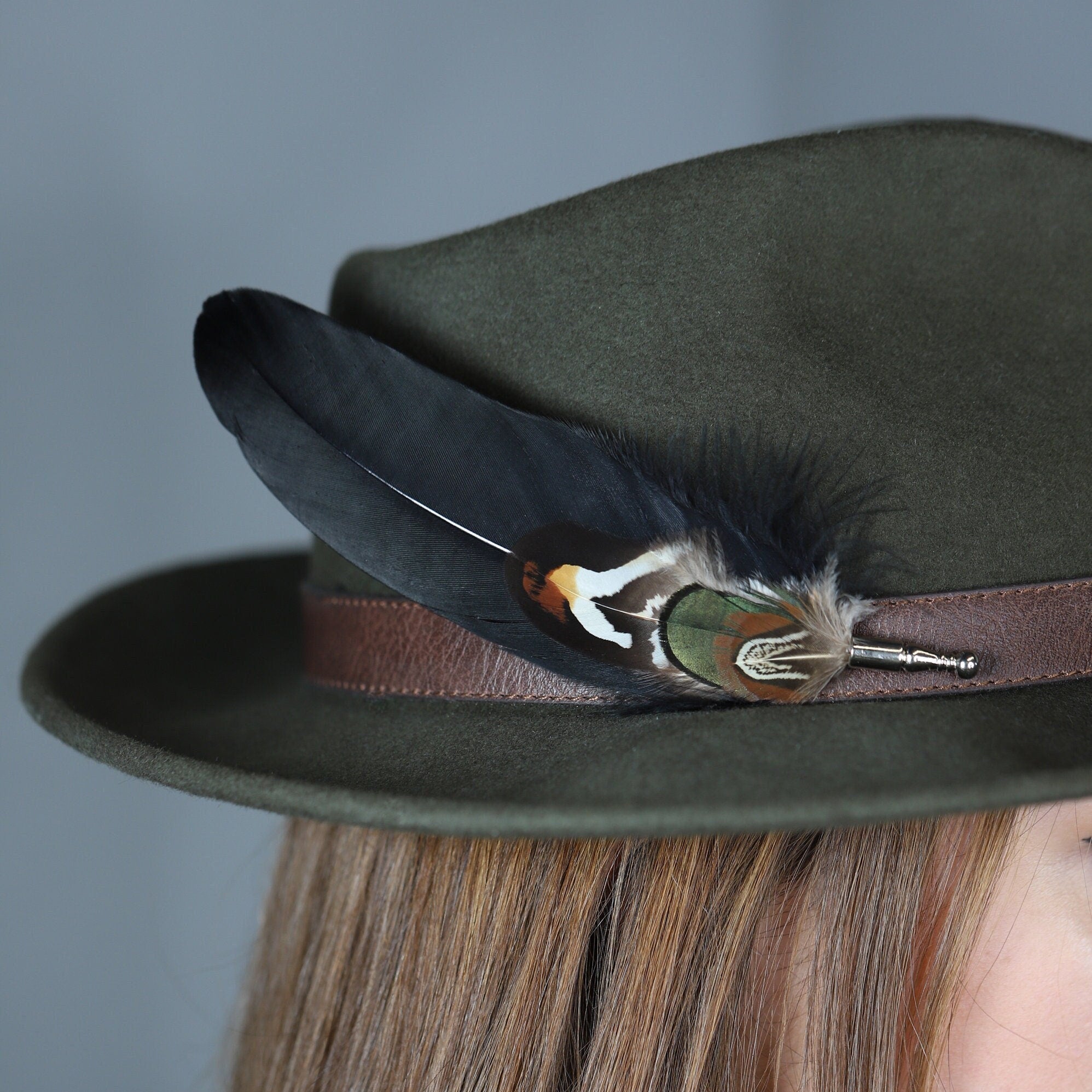 Large natural black Feather Hat pins