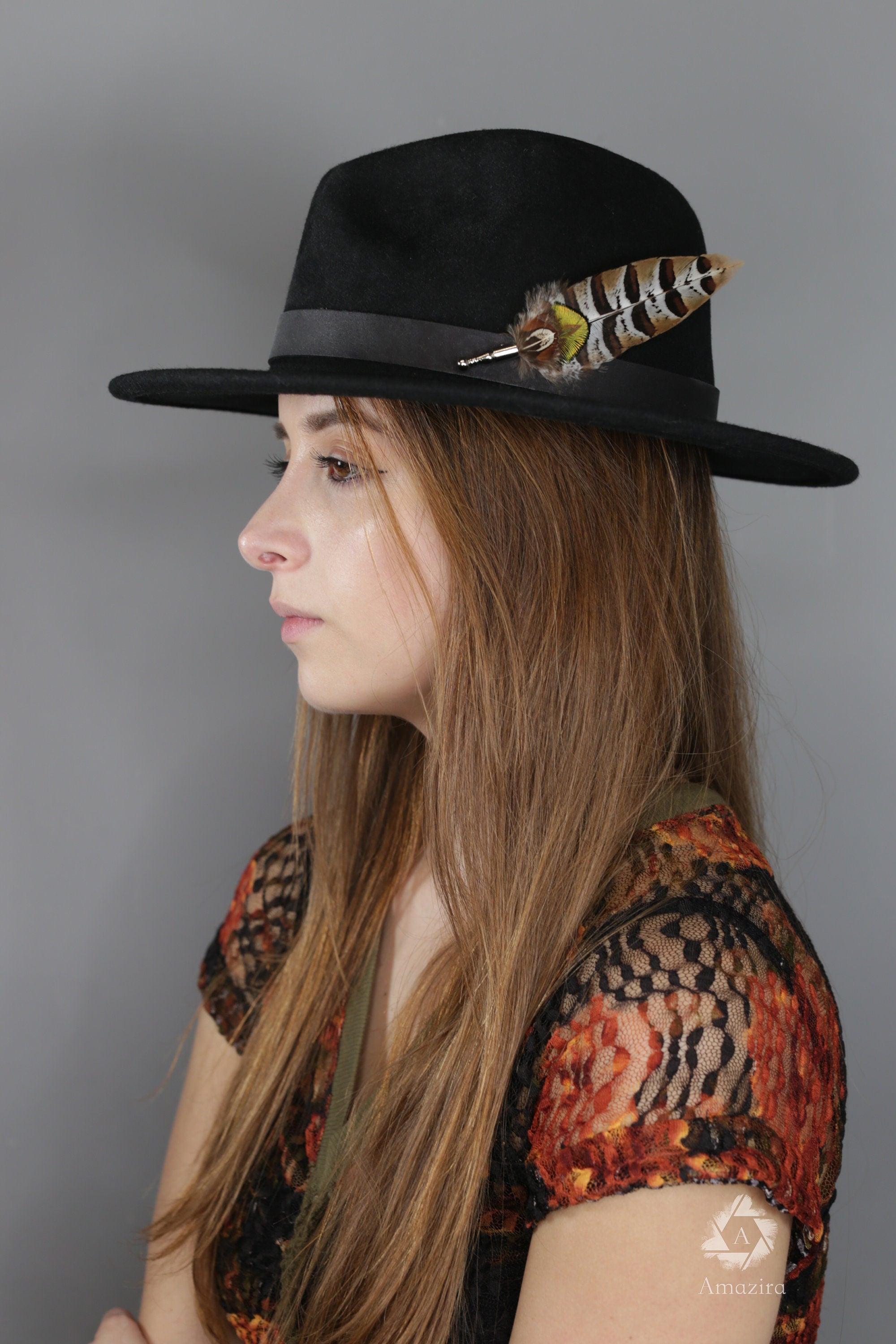 Natural feather Hat pin & suit brooch