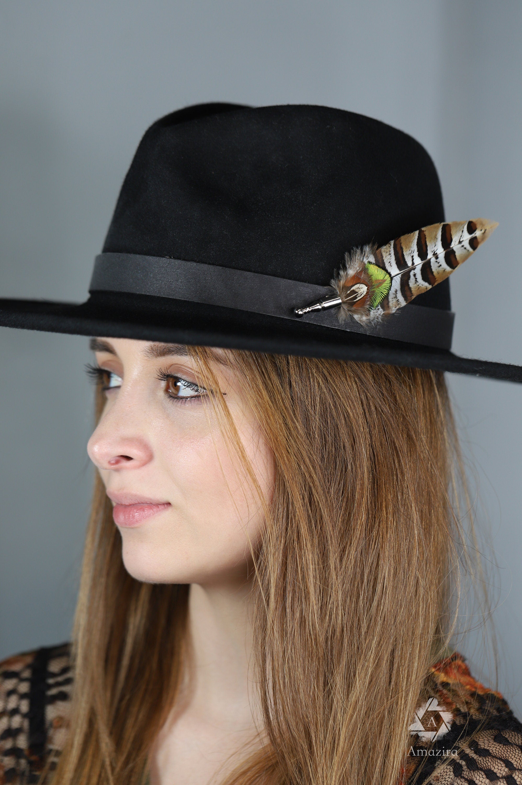 Natural feather Hat pin & suit brooch