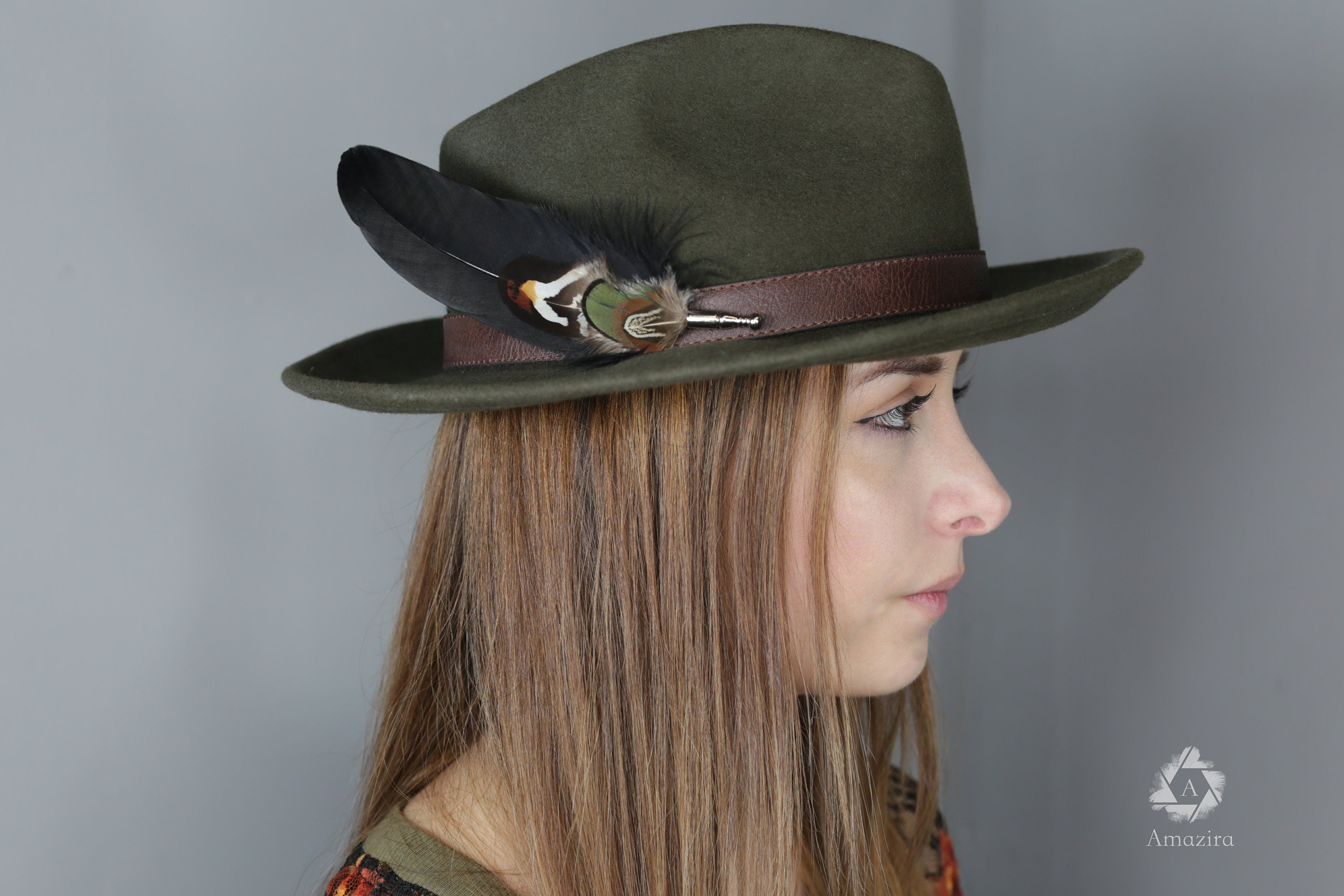 Large natural black Feather Hat pins