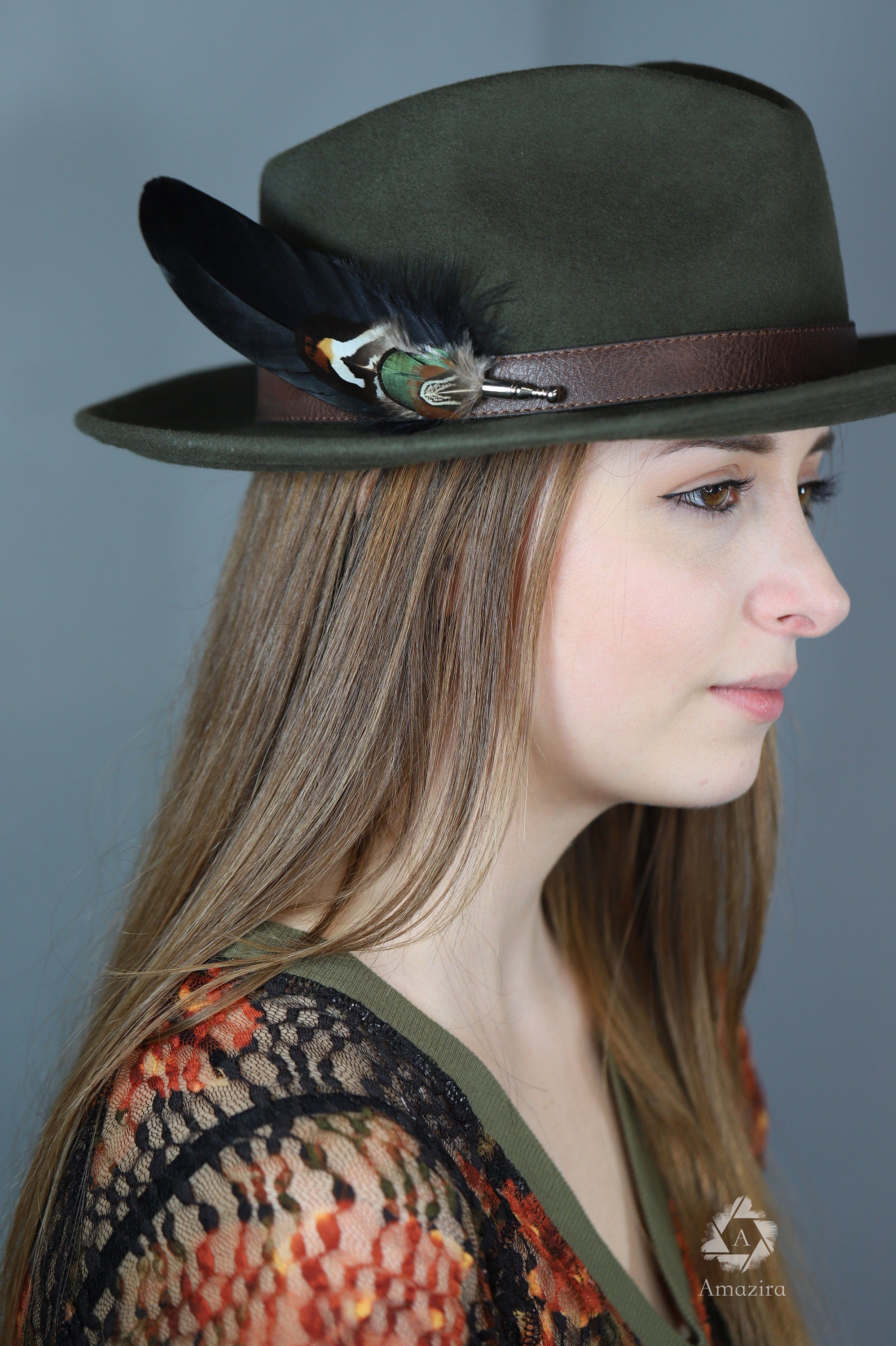 Large natural black Feather Hat pins