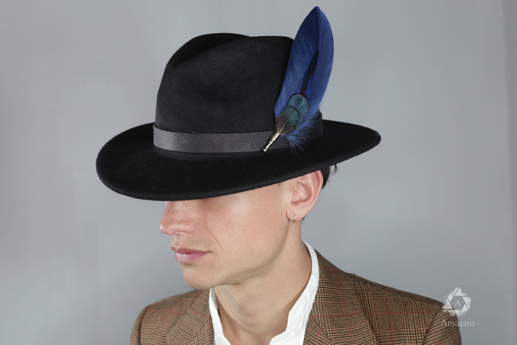 Long Blue Feather Hat pin