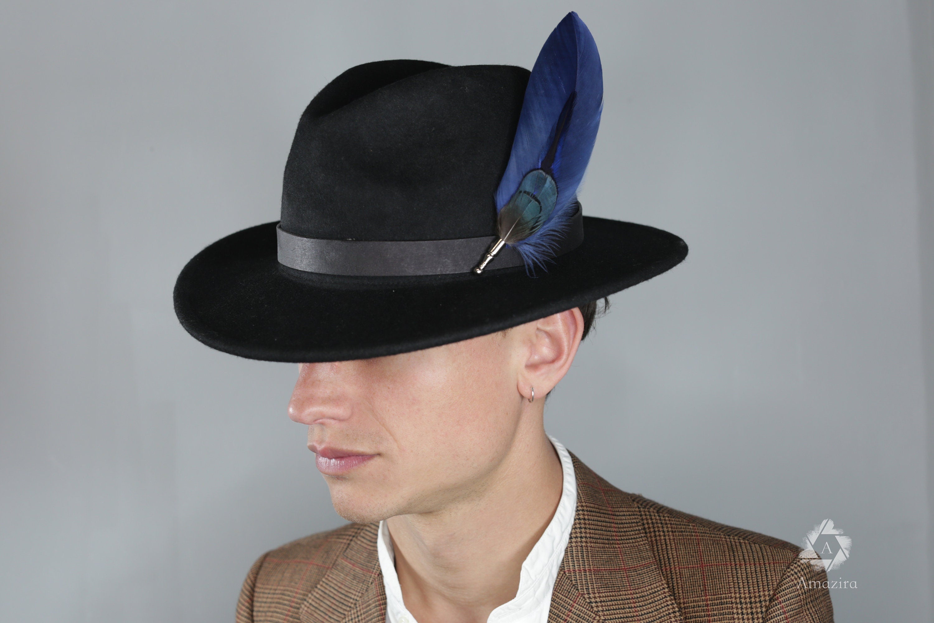 Long Blue Feather Hat pin