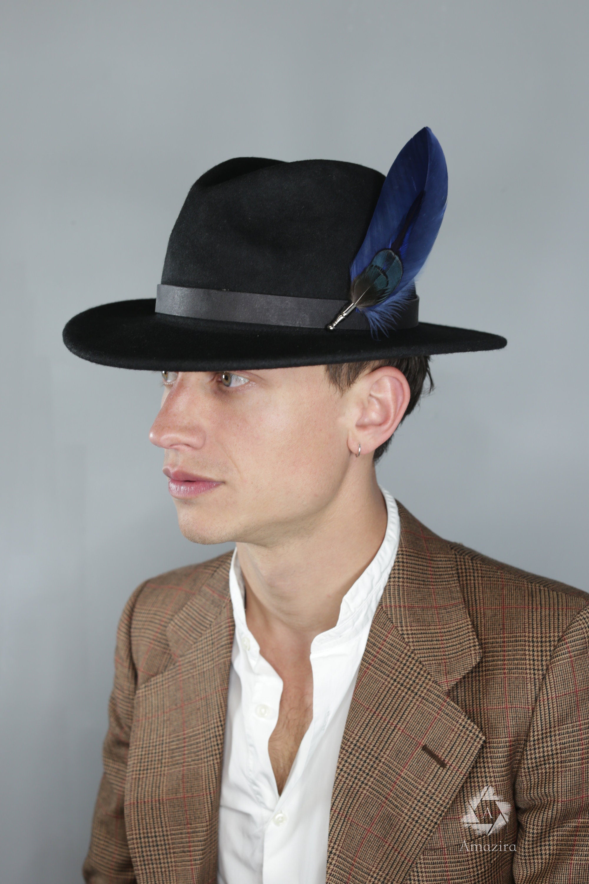 Long Blue Feather Hat pin