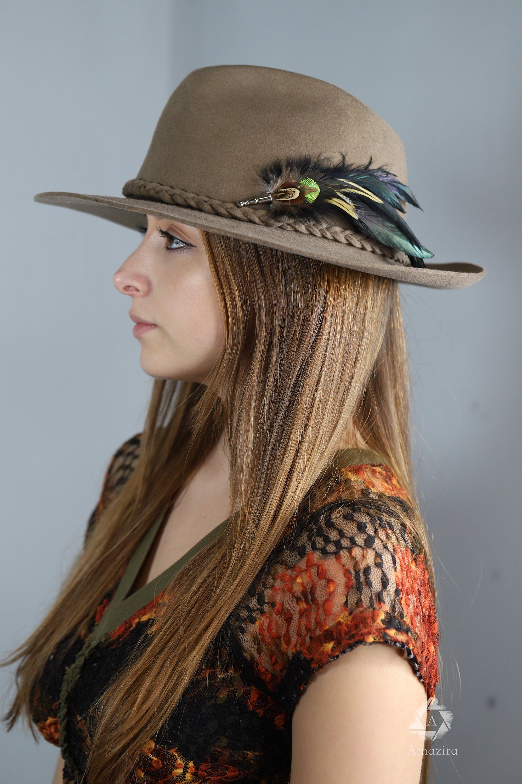 Black and green feather Hat pin & Boutonniere