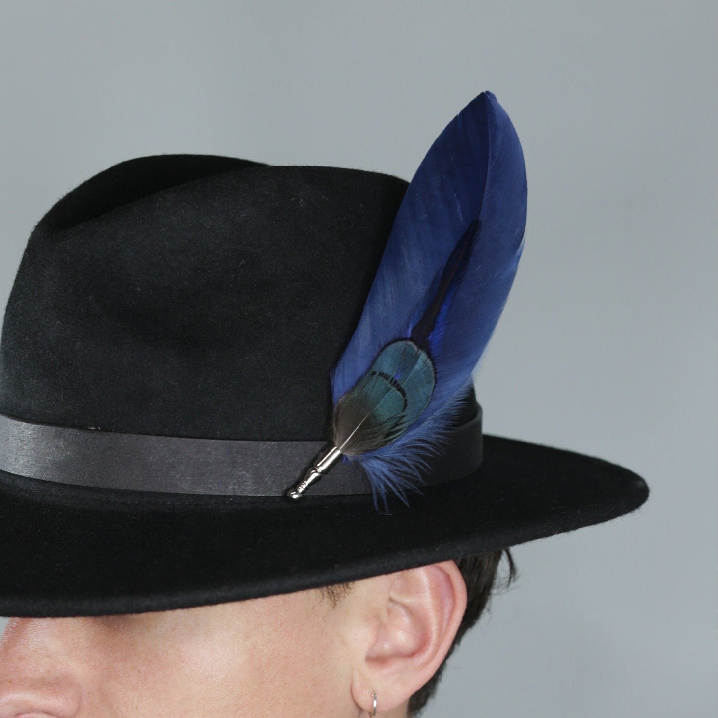 Long Blue Feather Hat pin