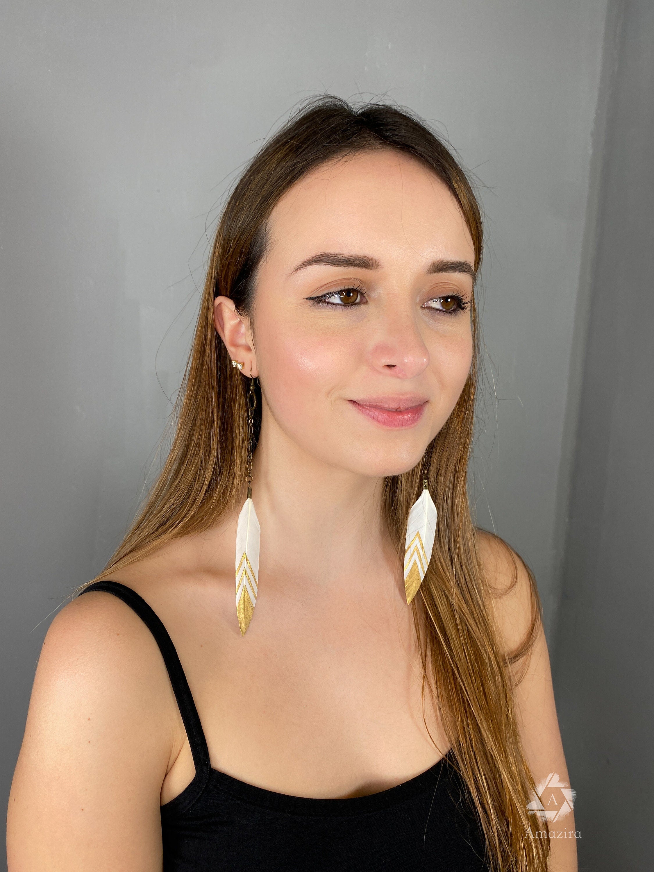 Hand painted feather earrings