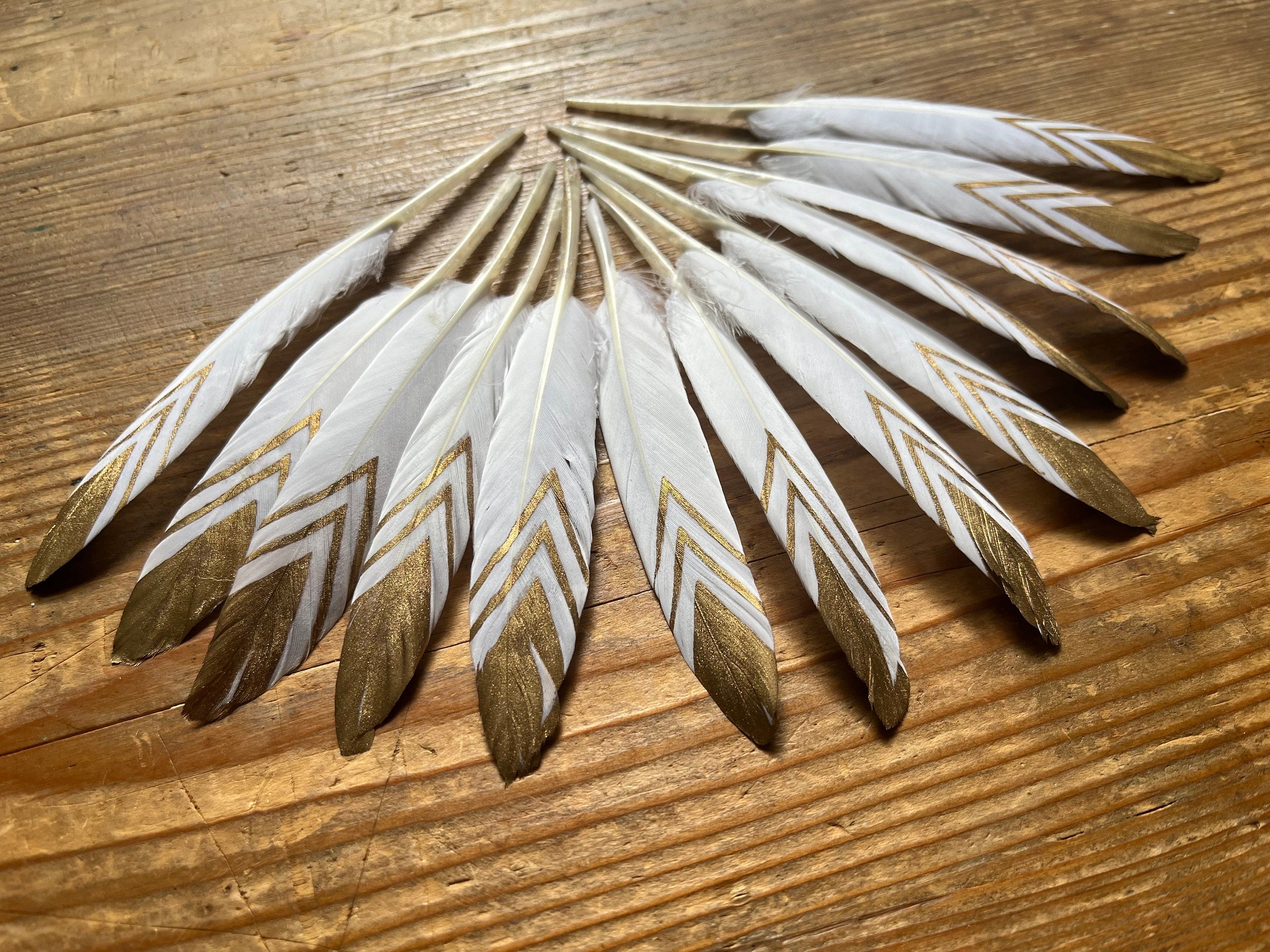 CLEARANCE 50 CHEAP DEFECTIVE Feathers, Gold Hand-Painted feathers, 12 - 15cm, Silver painted, Red, black & white Goose, cosplay decorations