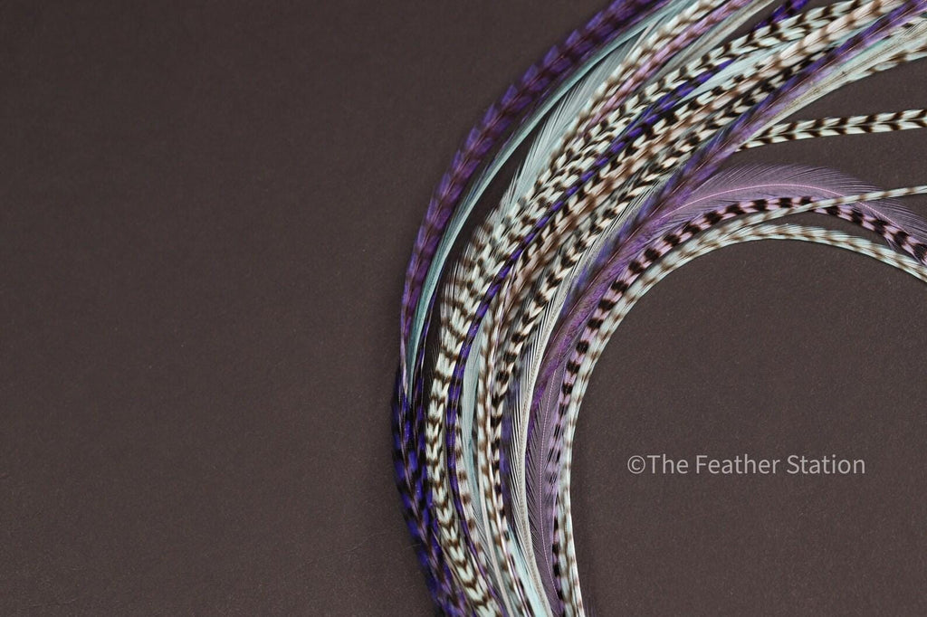 Purple and Blue 5 Hair Feather Extension Kit 20-25 cm / 9-11''