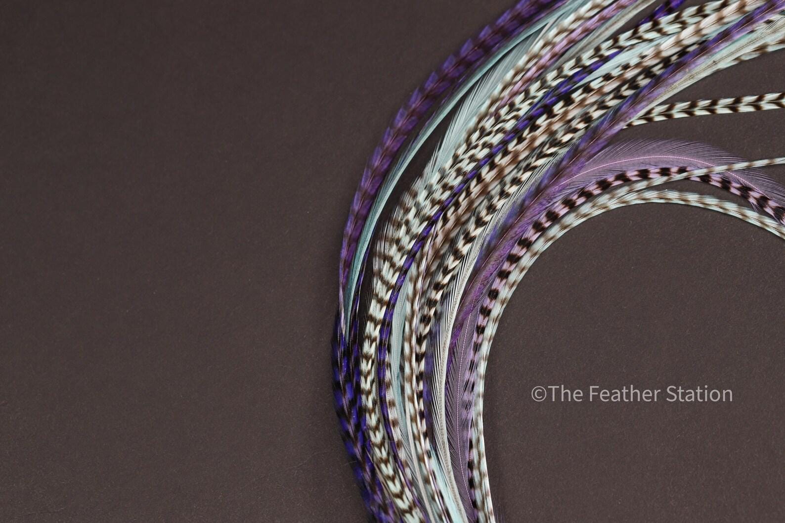Purple and Blue 5 Hair Feather Extension Kit 20-25 cm / 9-11''