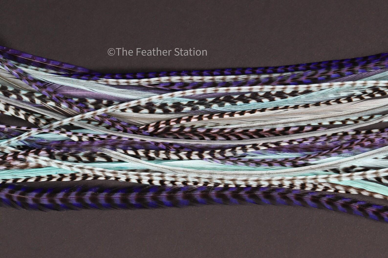 Purple and Blue 5 Hair Feather Extension Kit 20-25 cm / 9-11''