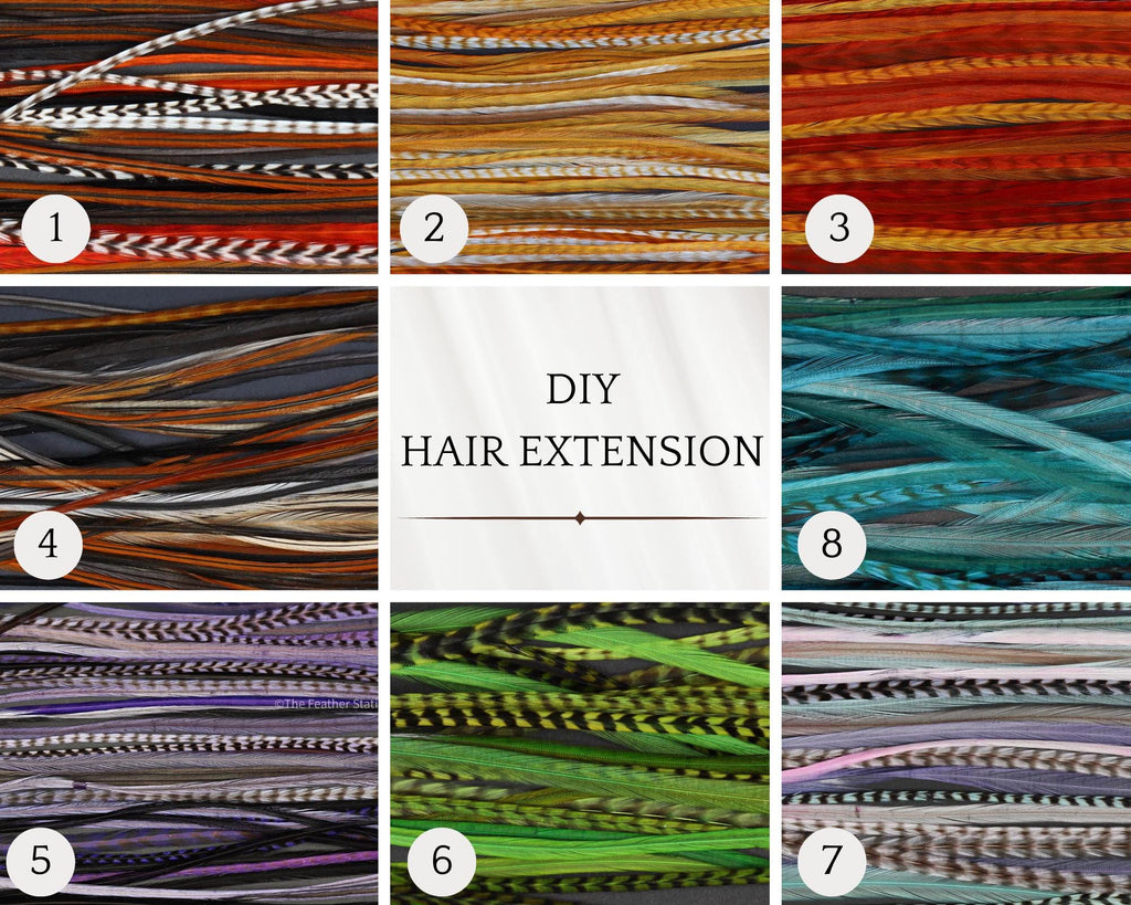 5 Feather hair extension, Diy kit, 20-25 cm, 9-11''