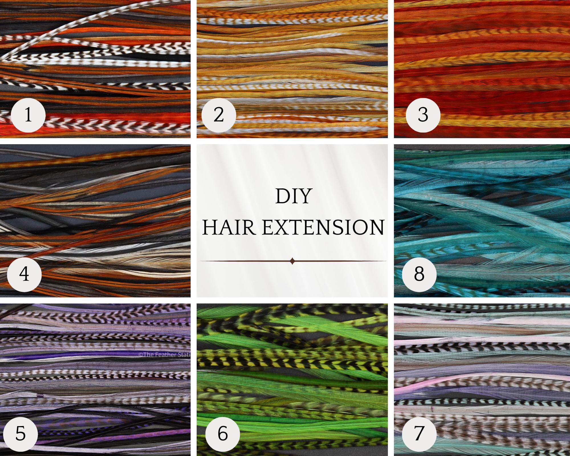 5 Feather hair extension, Diy kit, 20-25 cm, 9-11''