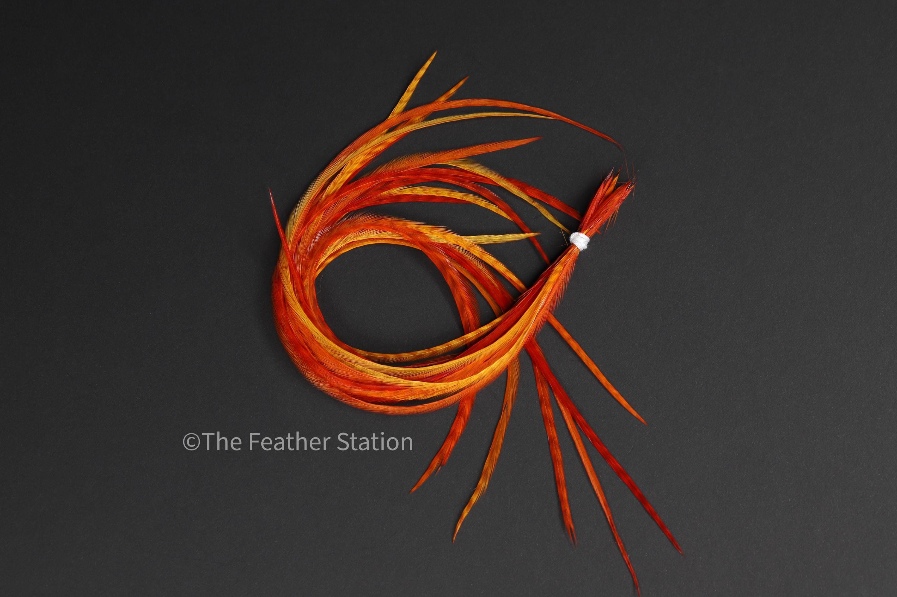 Sunset Real Feather hair extension kit, 20-25 cm / 9-11'' bright Red & Orange striped, boho hippie festival summer accessories