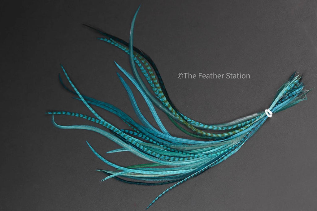 Lagoon blue, Feather Hair Extension Kit 20-25cm / 9-11''