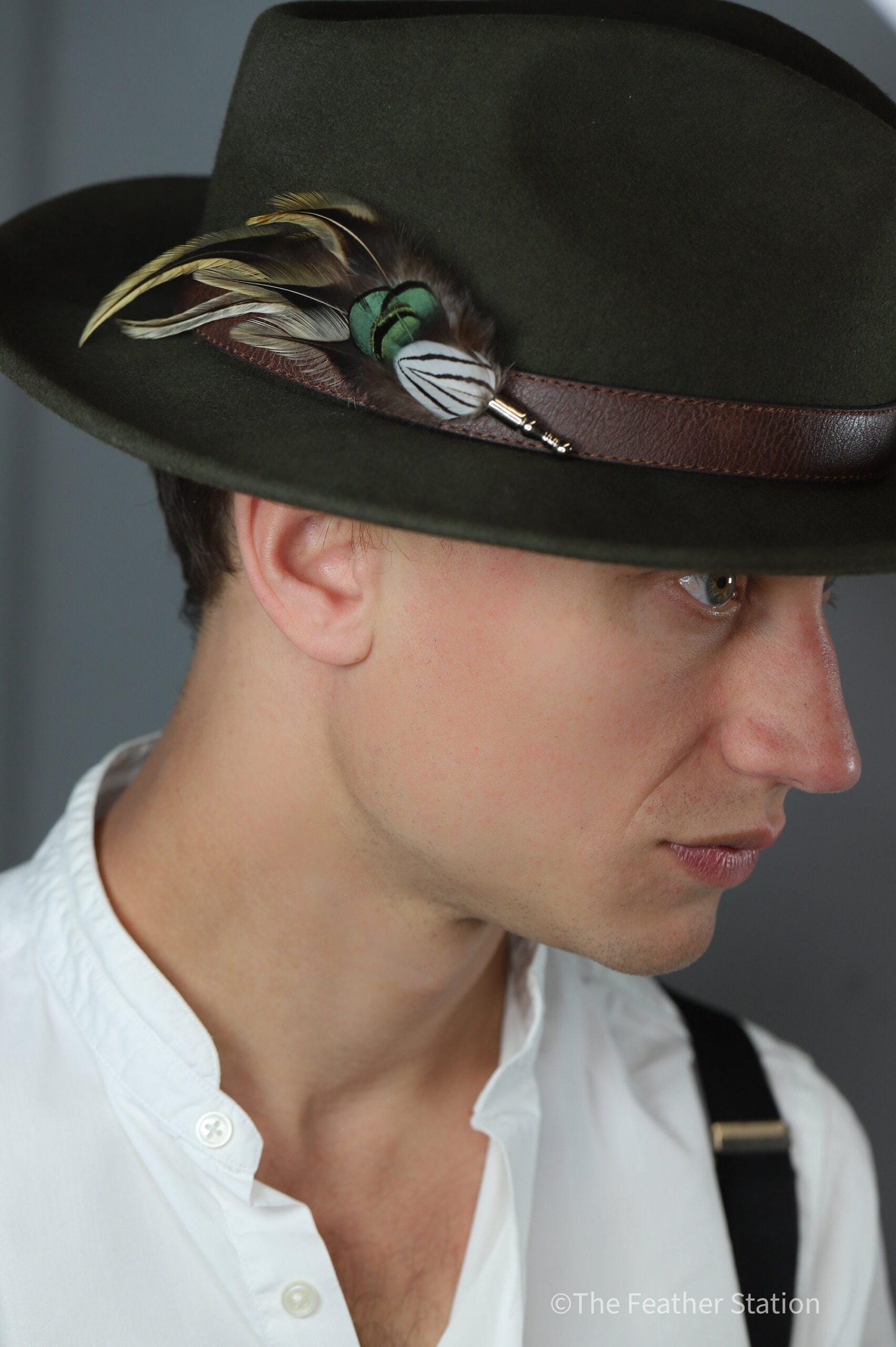 Handmade natural golden tip feather hat pin