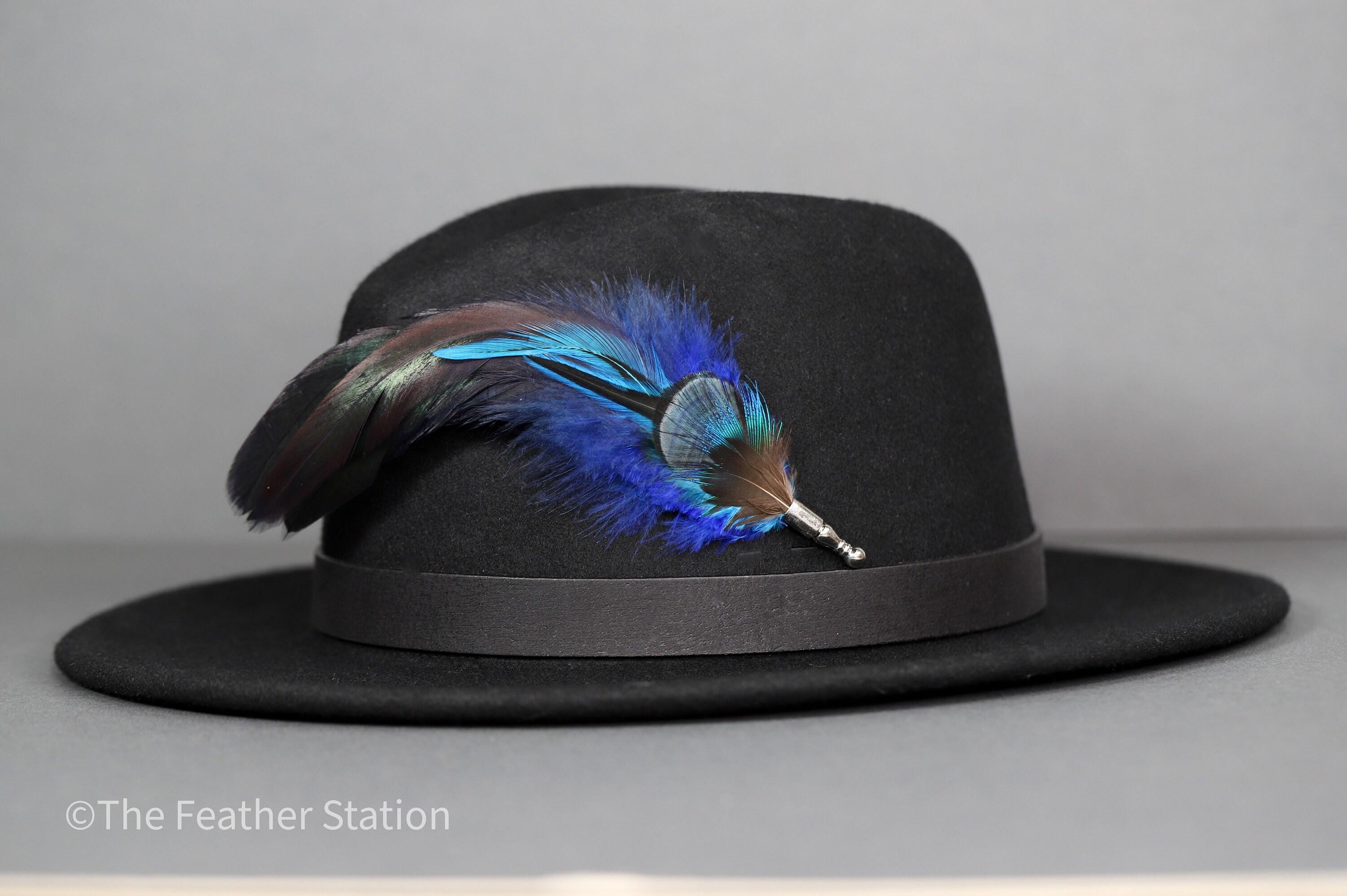 Electric blue feather feather hat pin