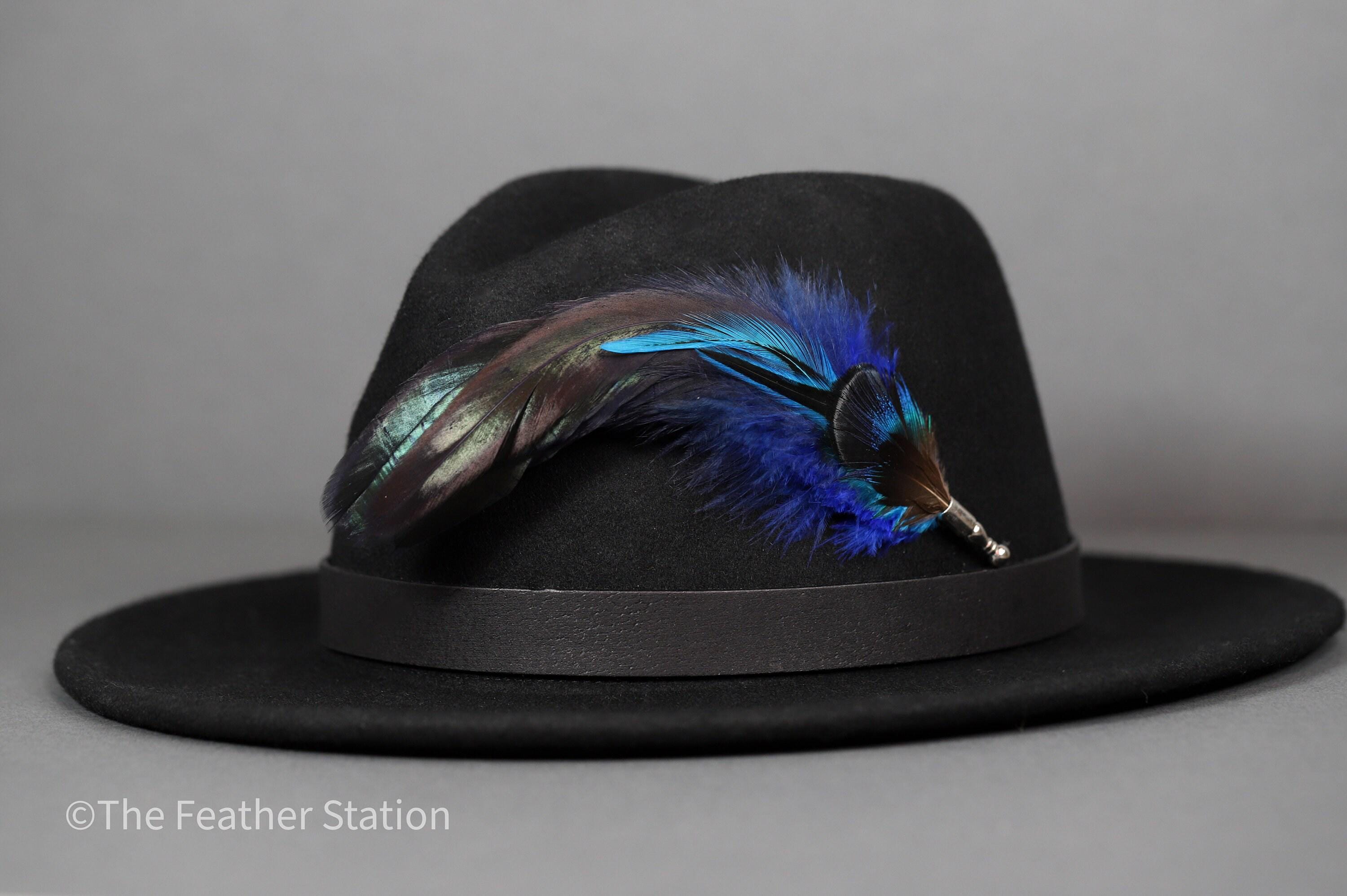 Electric blue feather feather hat pin