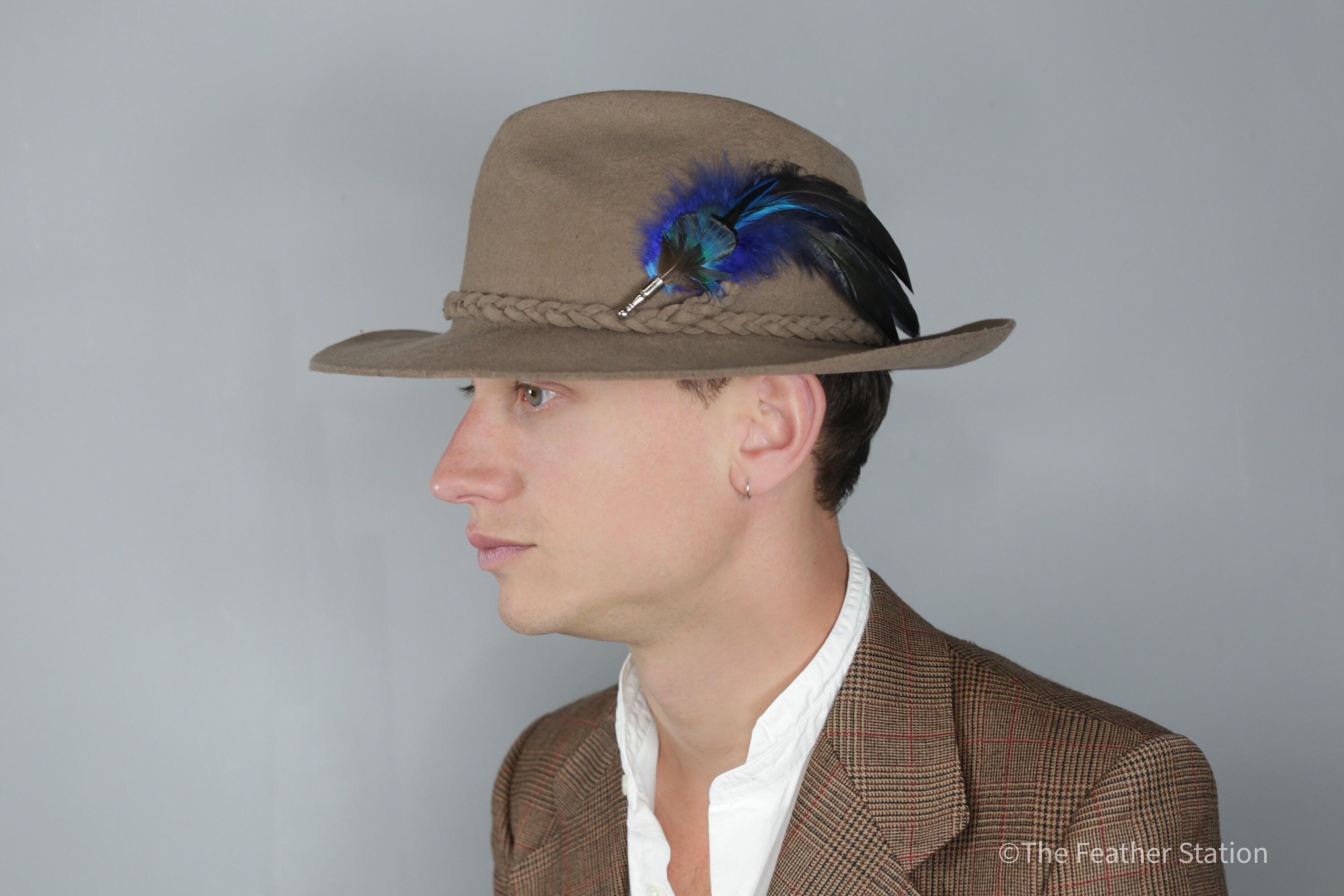 Electric blue feather feather hat pin