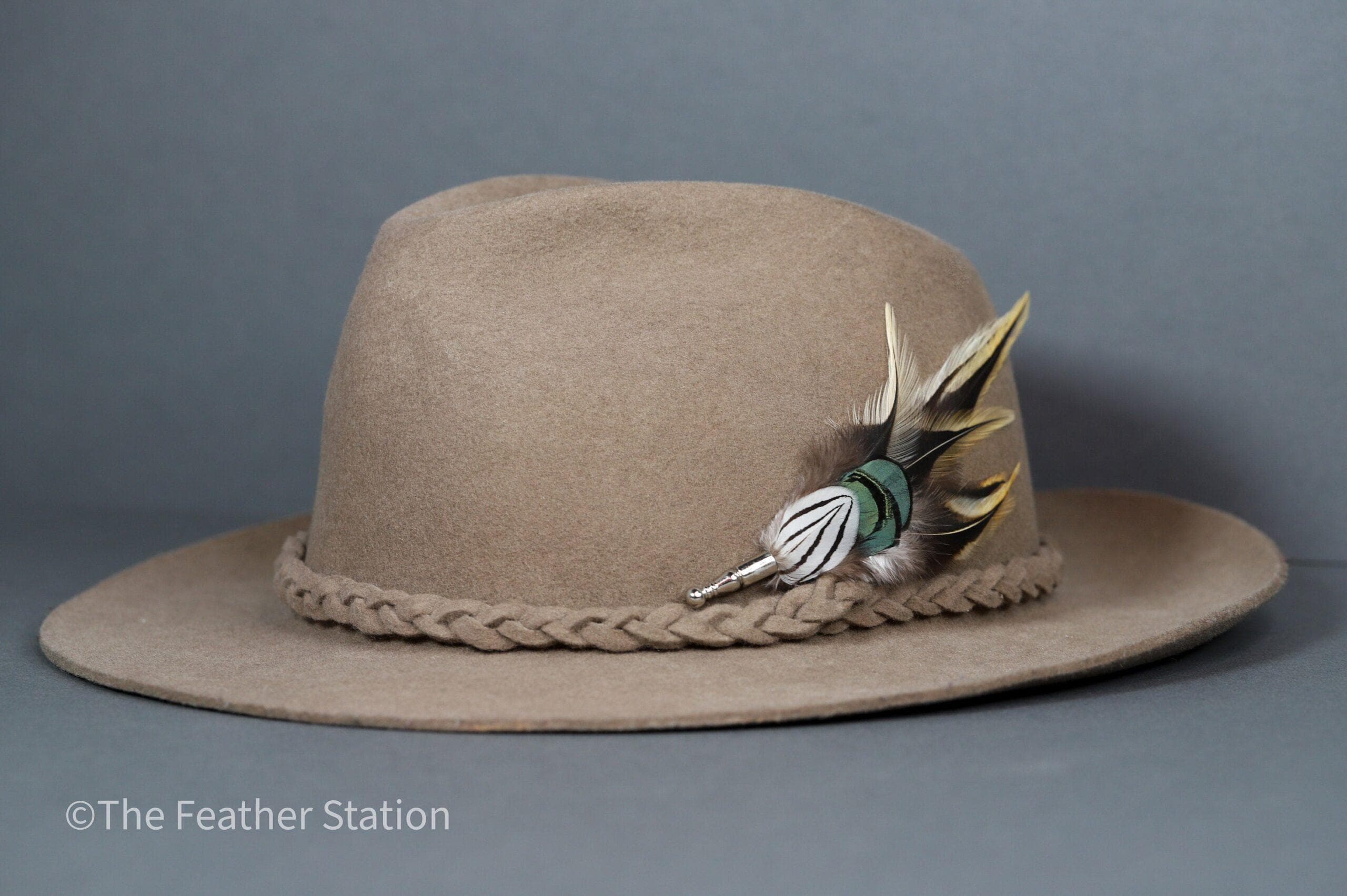 Handmade natural golden tip feather hat pin