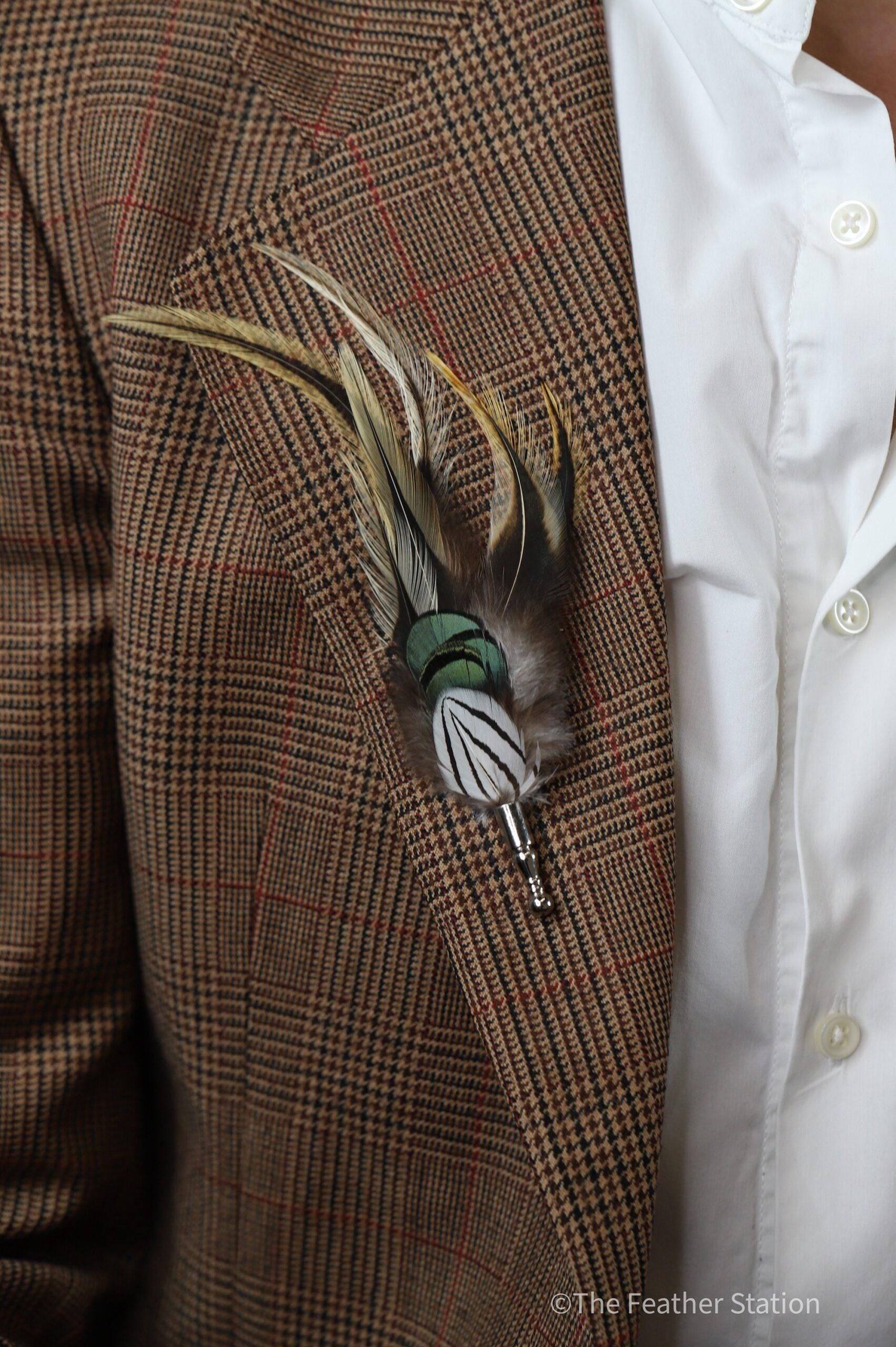 Handmade natural golden tip feather hat pin